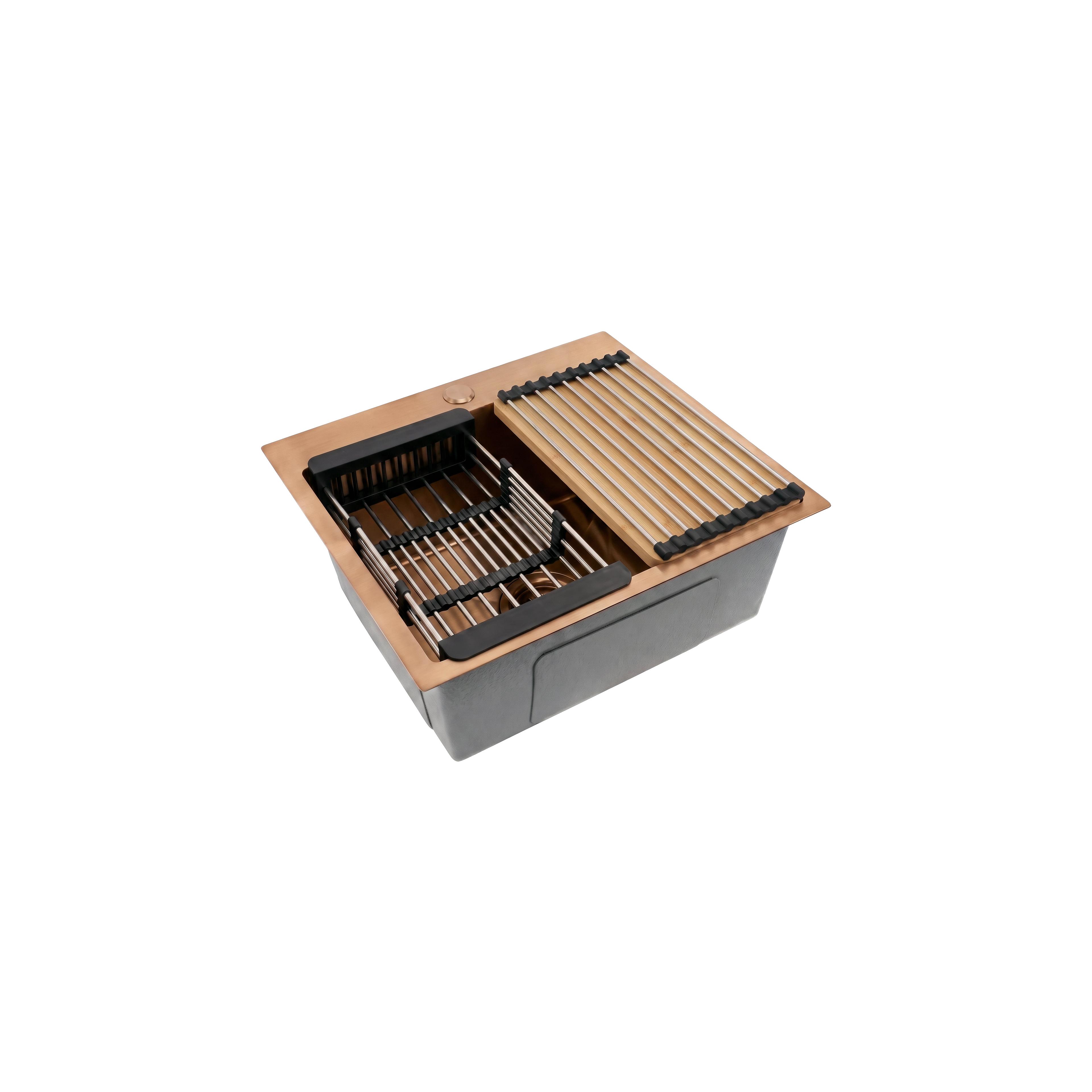 Stahlspüle mit 3-teiligem Zubehörset REA Leo 50 Brush Copper