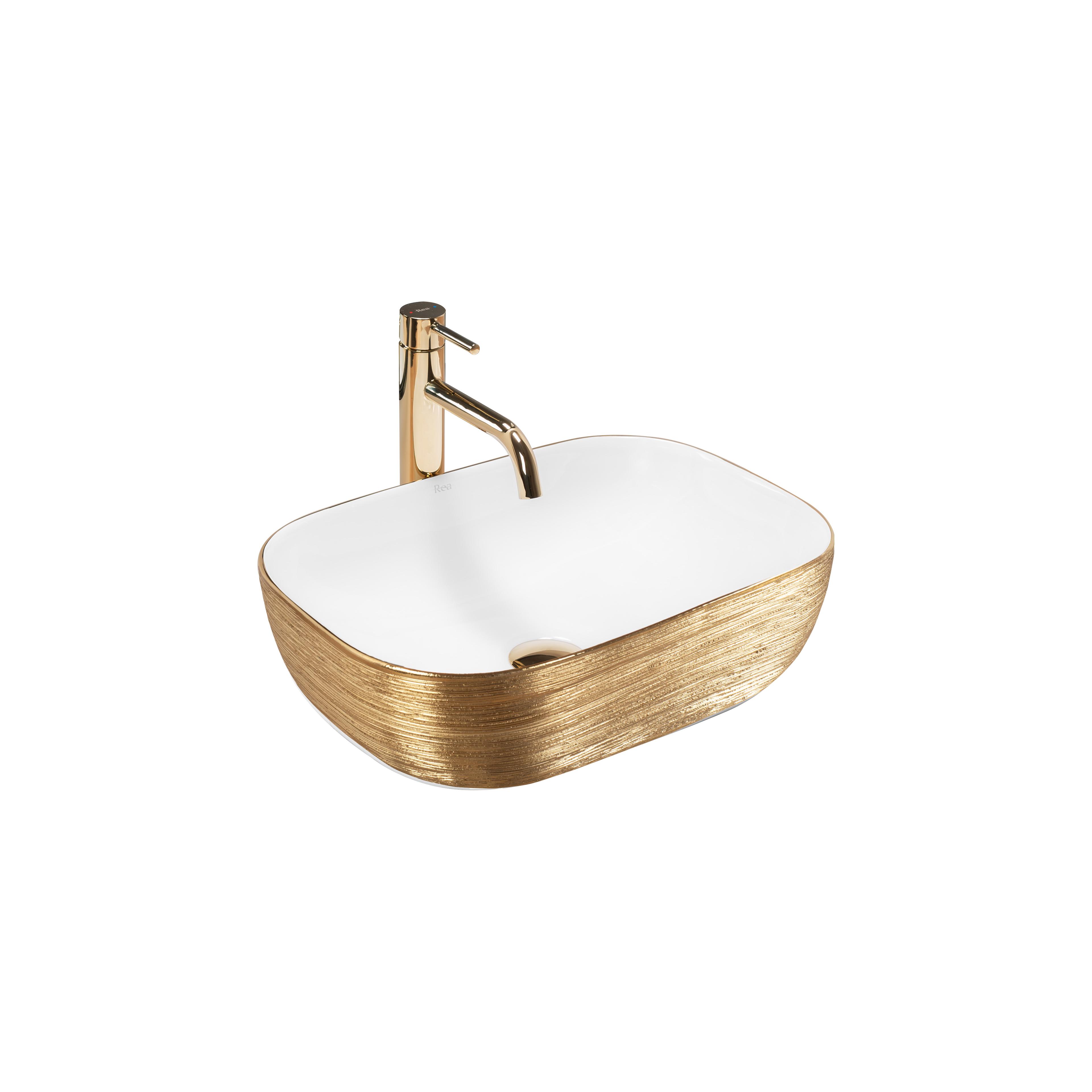 Aufsatzwaschbecken Rea Belinda White GOLD BRUSH