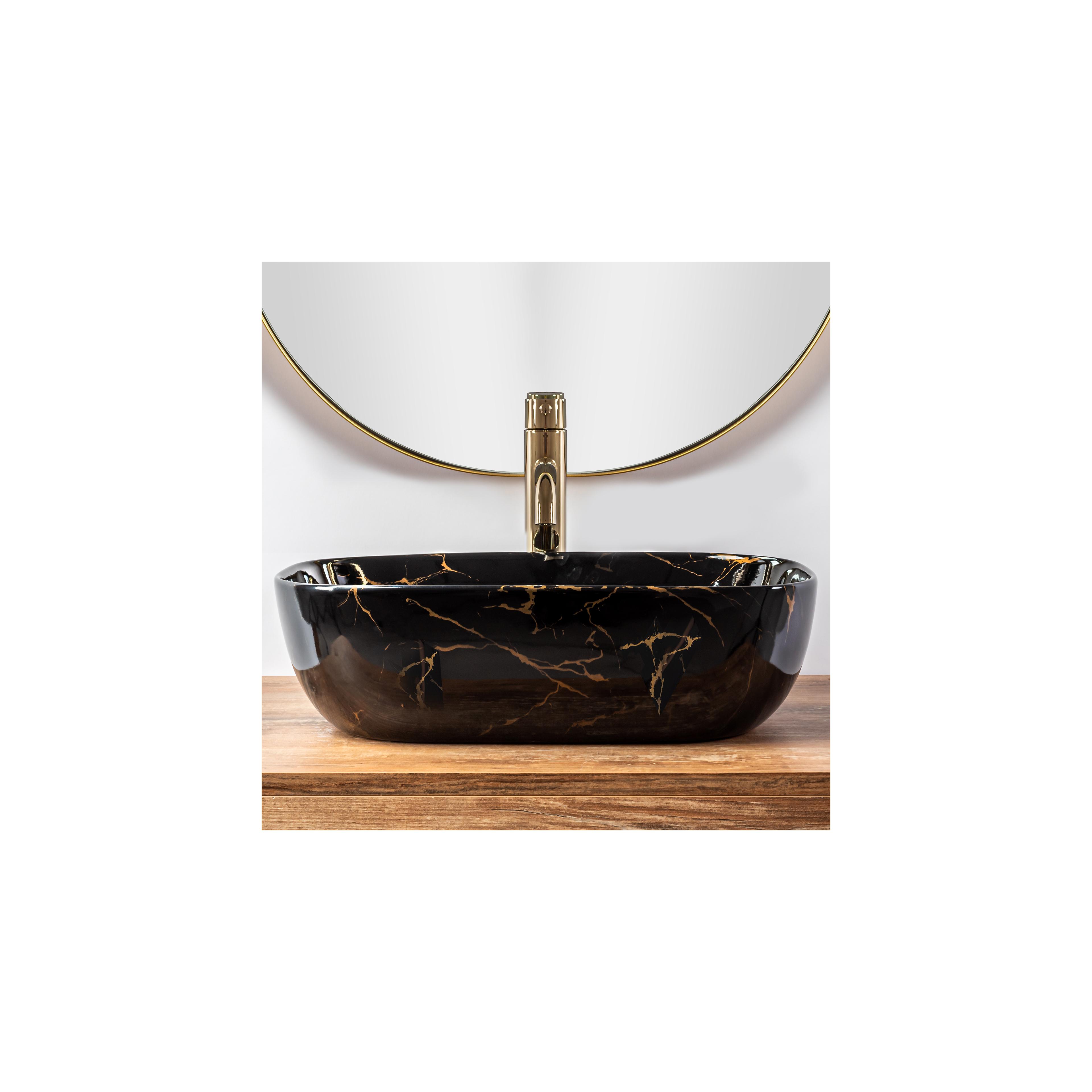 Γυαλιστερός  νιπτήρας Rea Belinda Black Marble Μ 46.5 x Π 33 x  Υ13.5