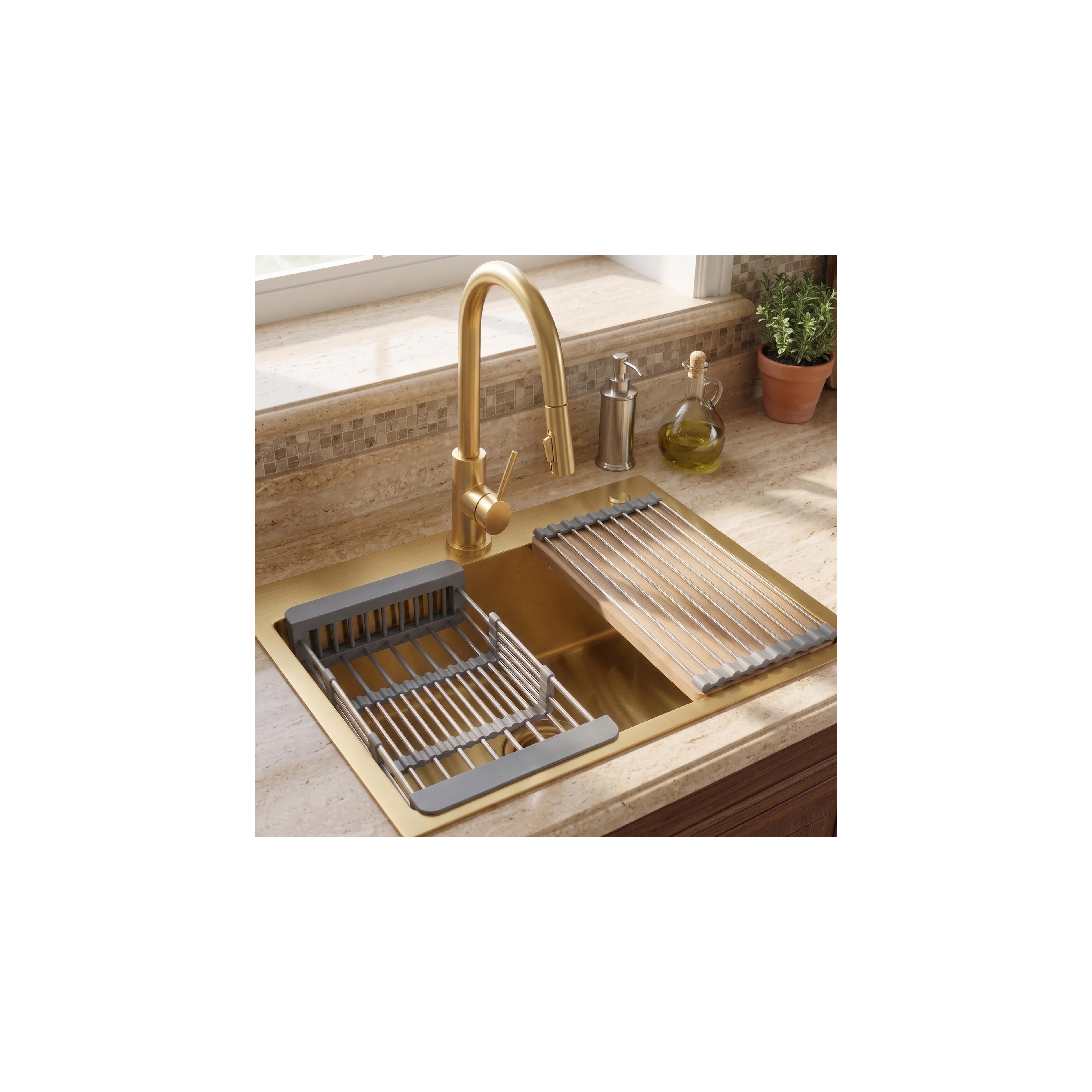 Stahlspüle mit 3-teiligem Zubehörset REA Liam Brush Gold