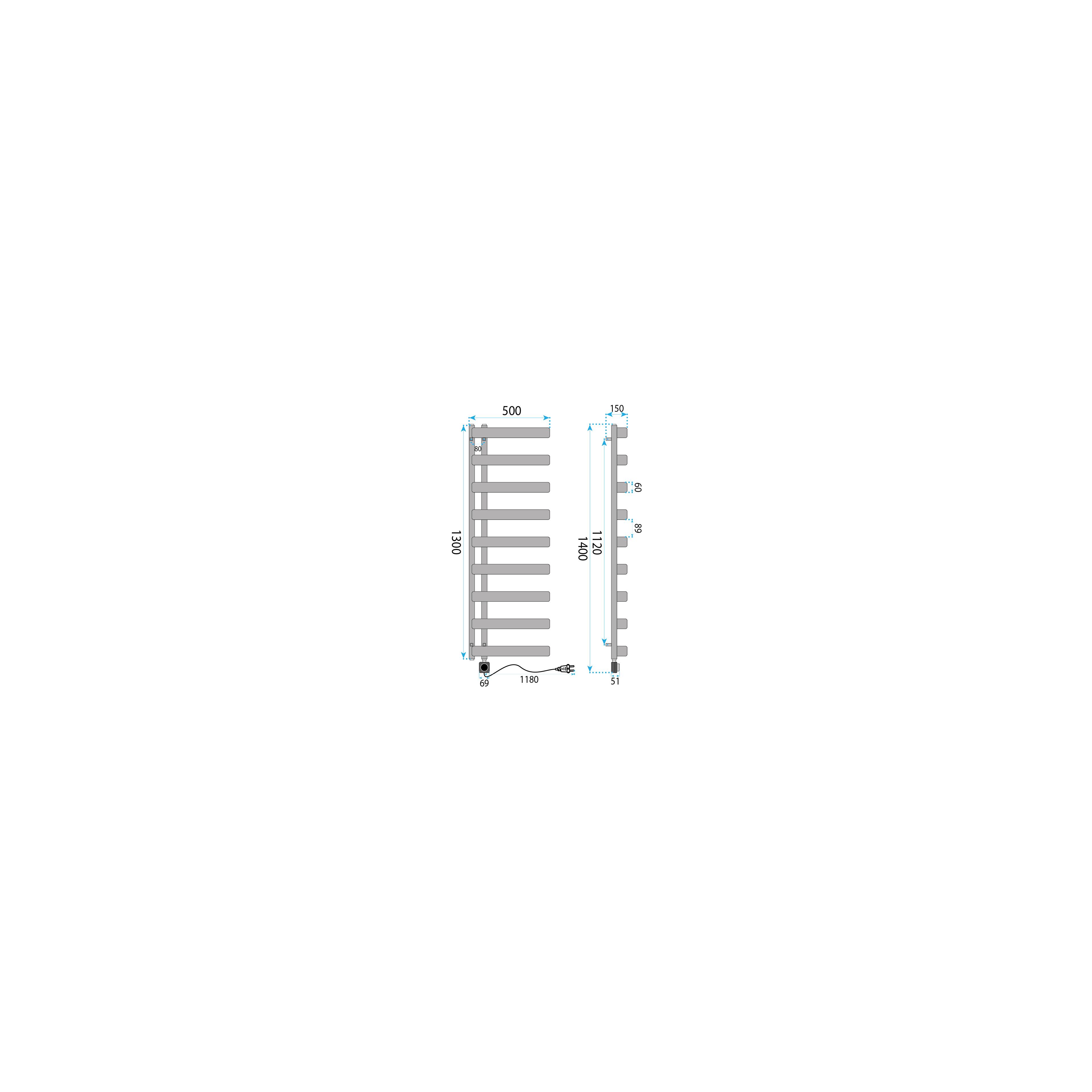 Electric Radiator Rea Artas 130x50cm Grey