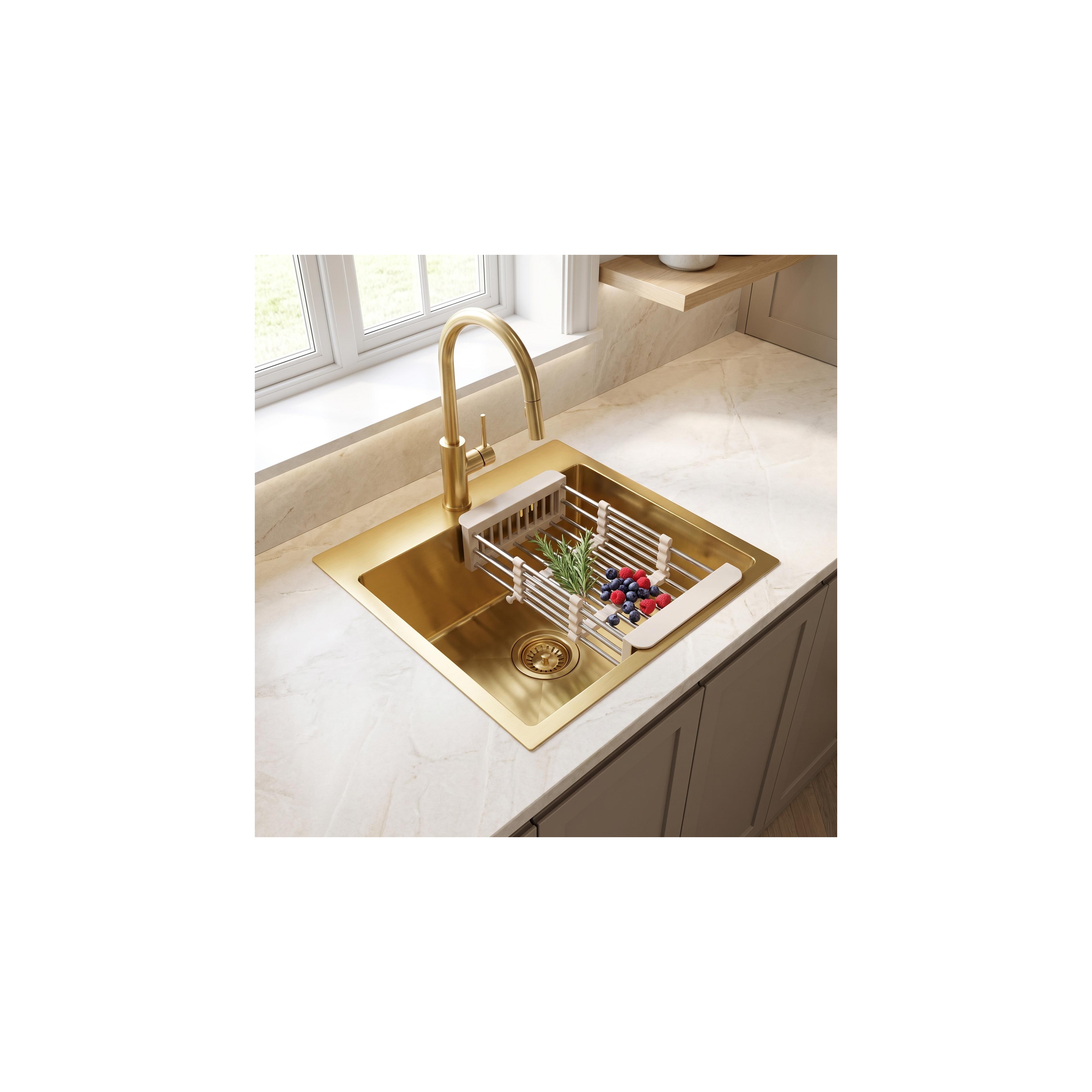 Stahlspüle mit 3-teiligem Zubehörset REA Leo 40 Brush Gold