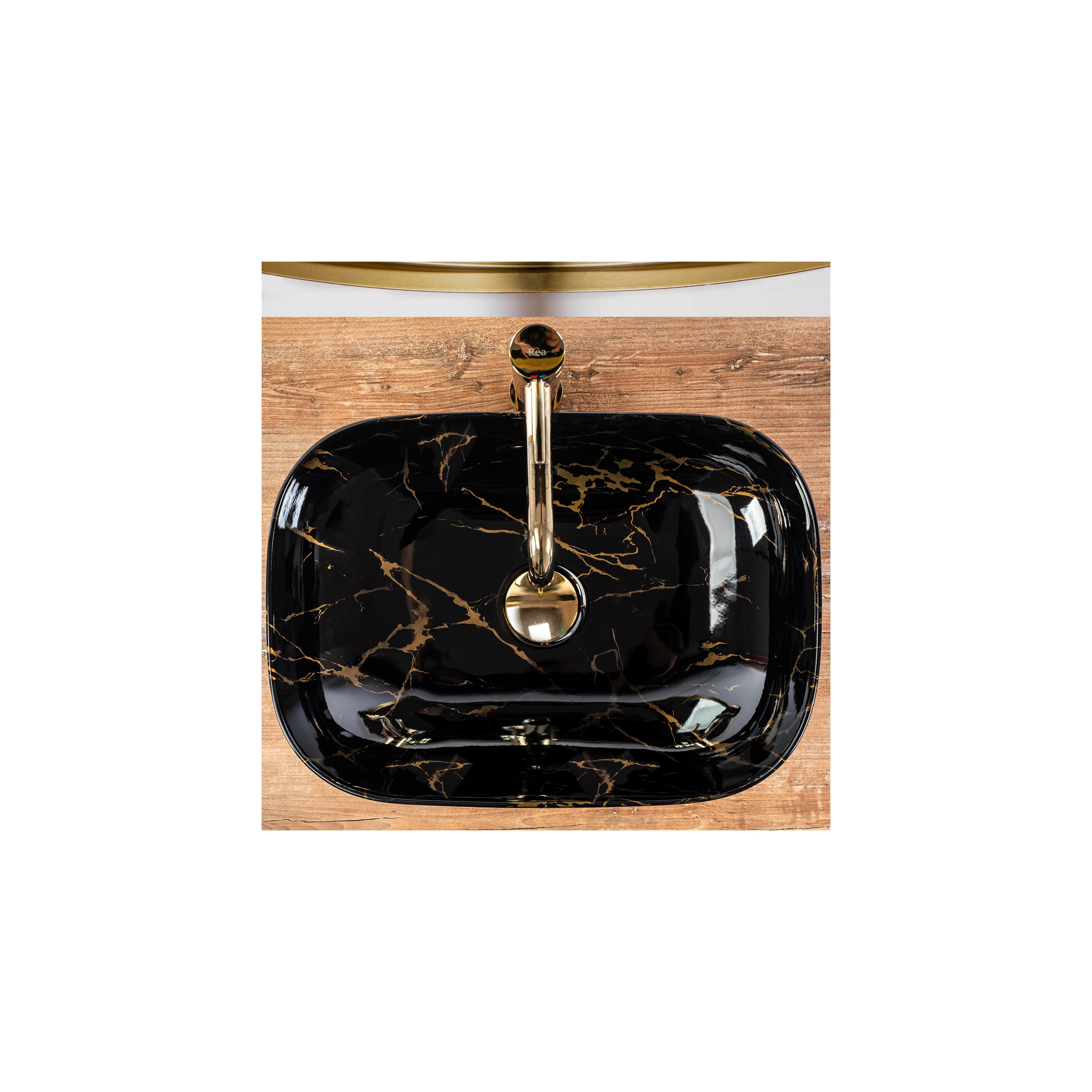Γυαλιστερός  νιπτήρας Rea Belinda Black Marble Μ 46.5 x Π 33 x  Υ13.5