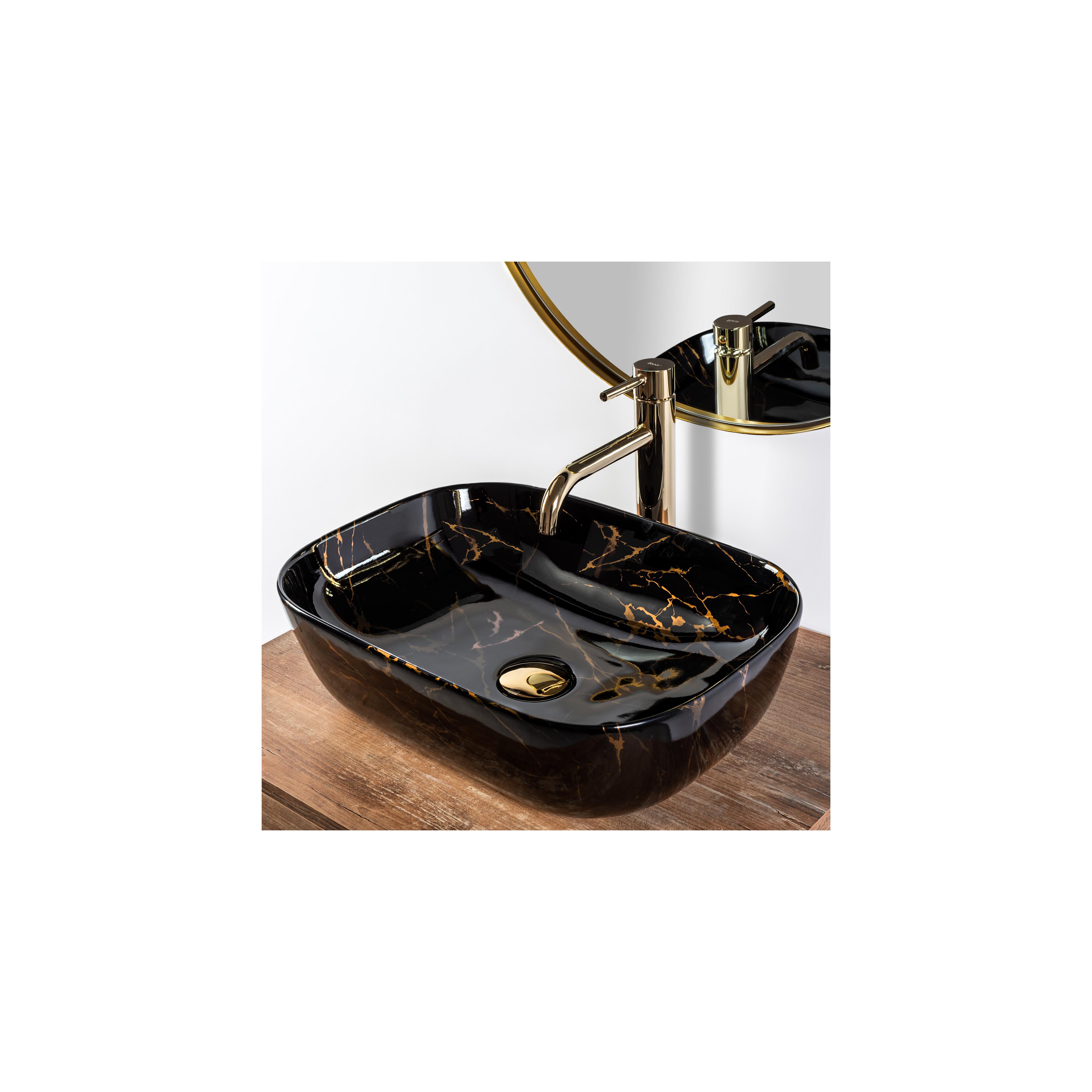 Γυαλιστερός  νιπτήρας Rea Belinda Black Marble Μ 46.5 x Π 33 x  Υ13.5