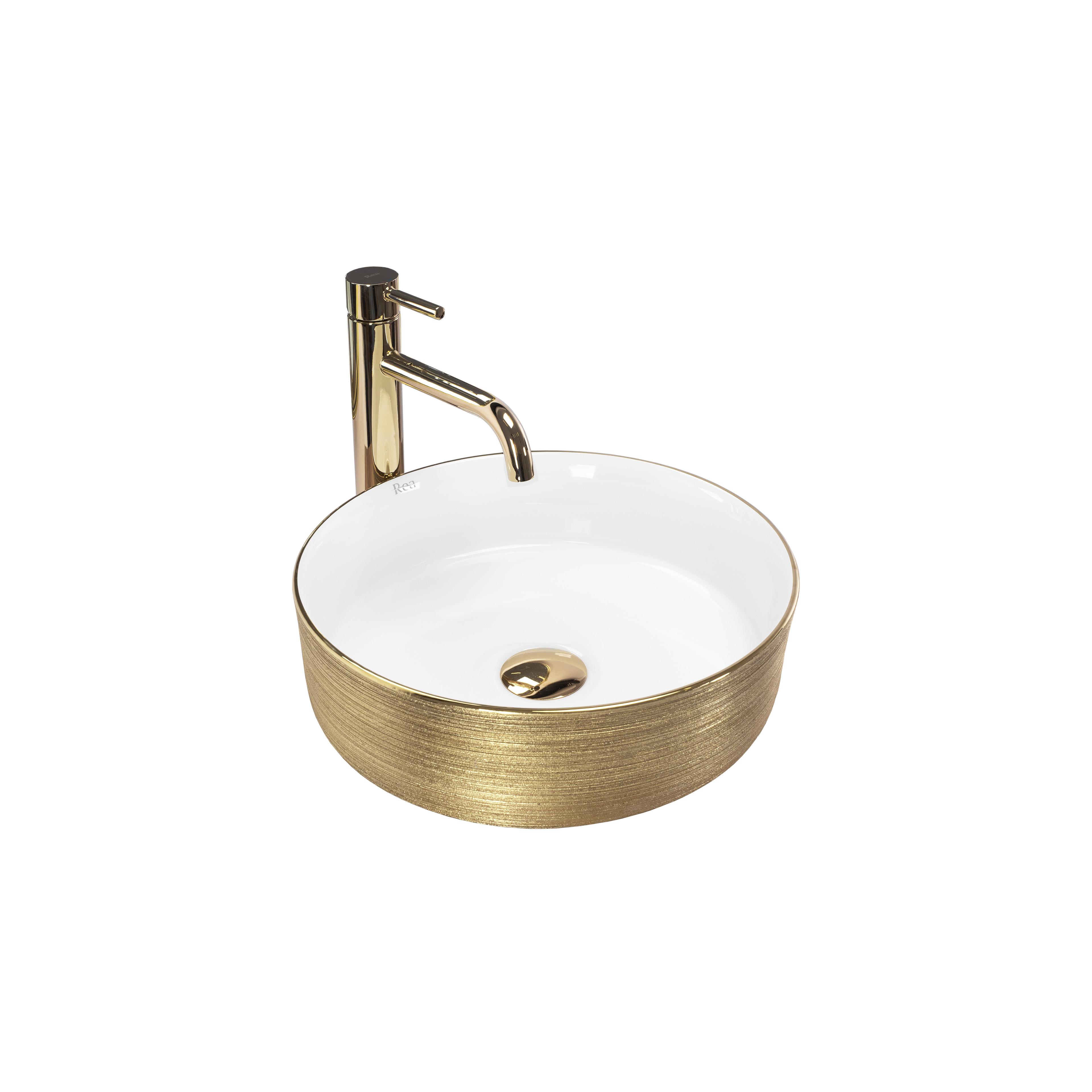 Countertop Basin Rea Sami White Brush Gold
