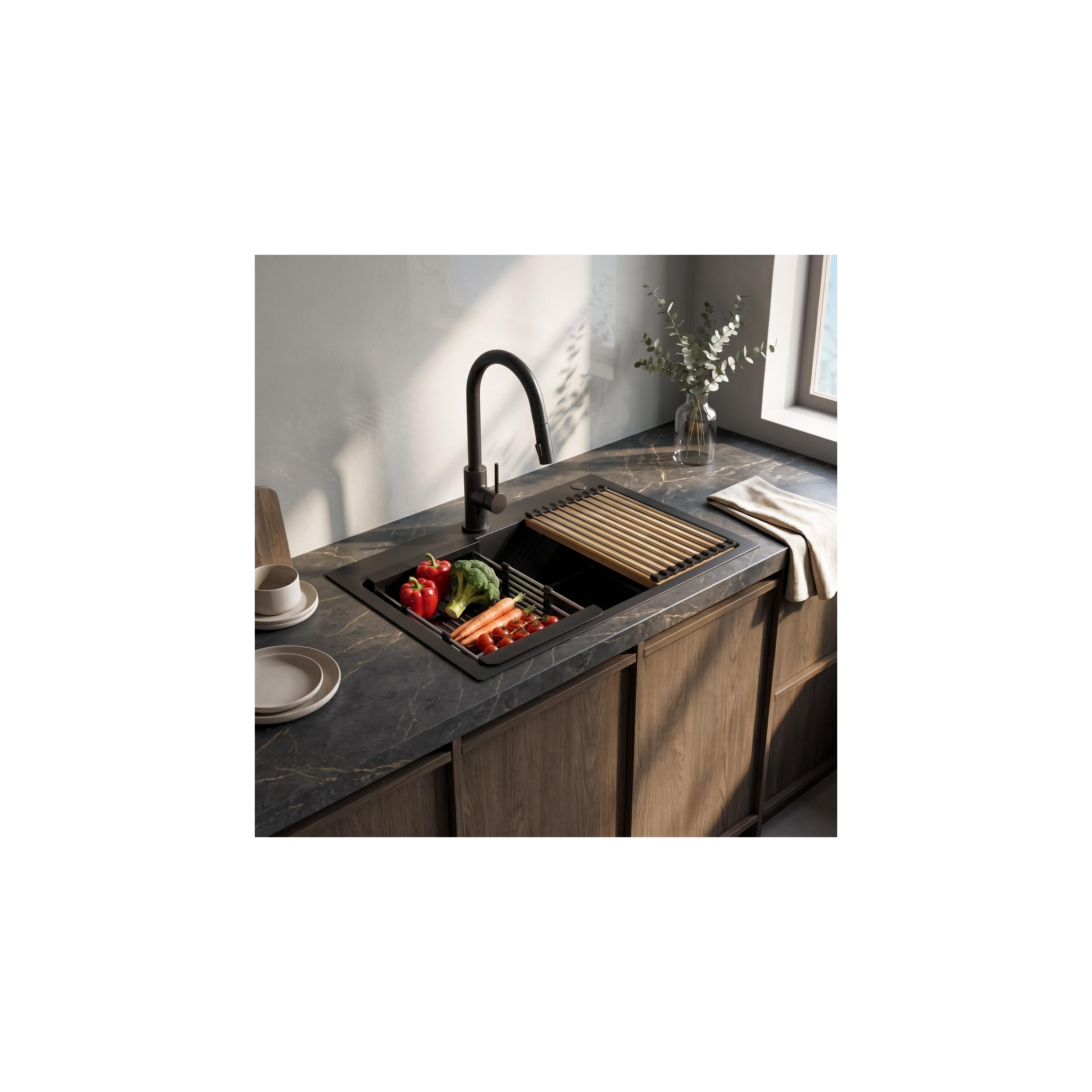 Stahlspüle mit 3-teiligem Zubehörset REA Liam Black