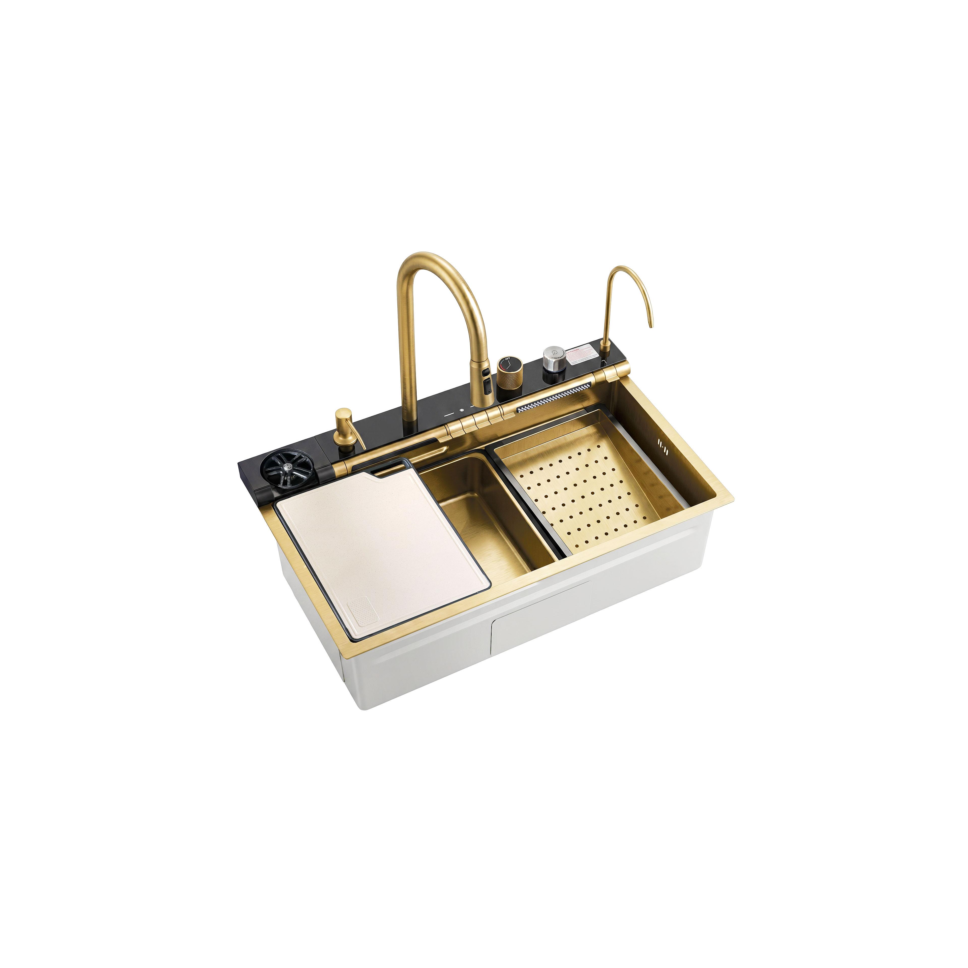 Multifunktionale 10-in-1-Stahlspüle REA Alonzo Brush Gold