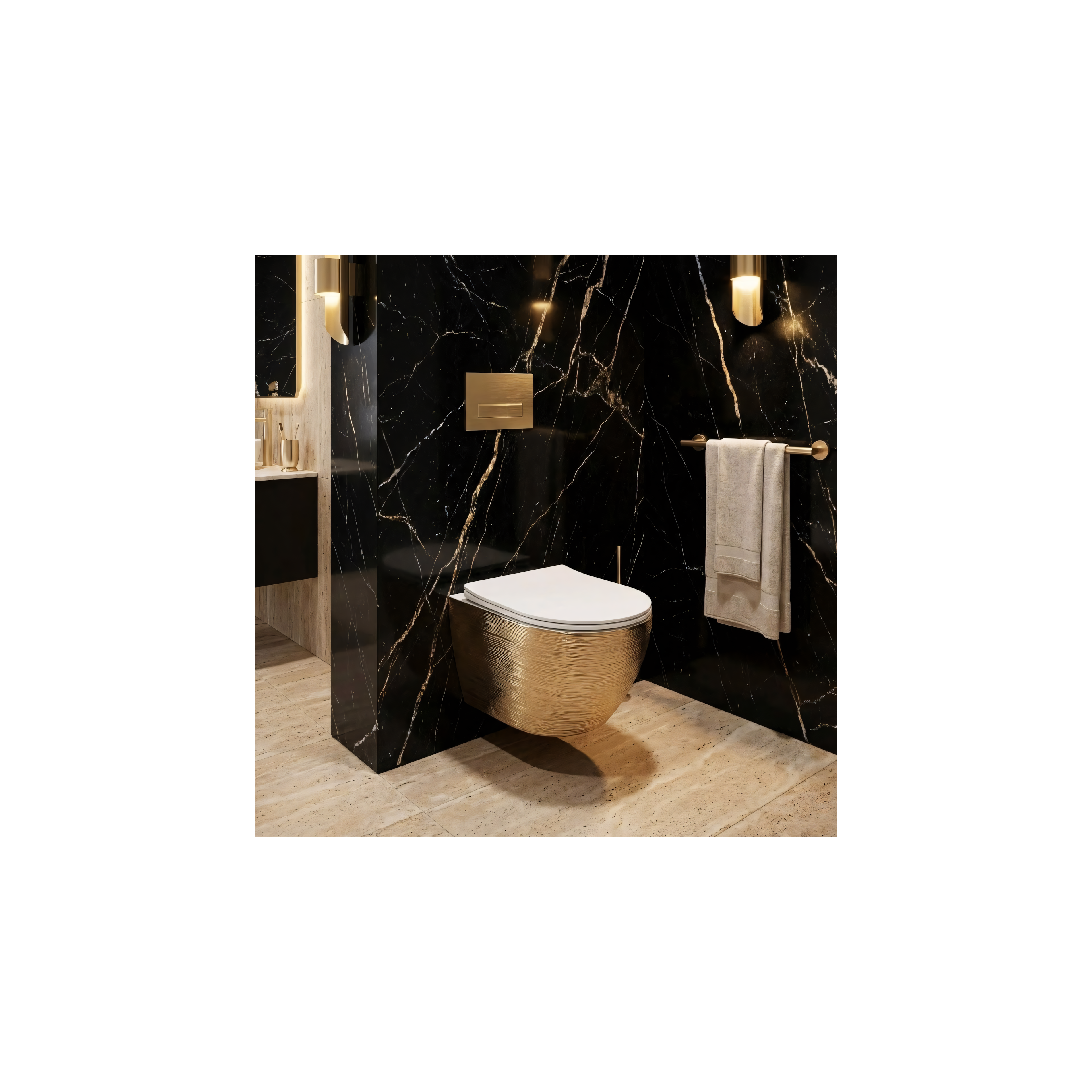 Klozetas pakabinamas Rea Carlo Flat Brush Gold