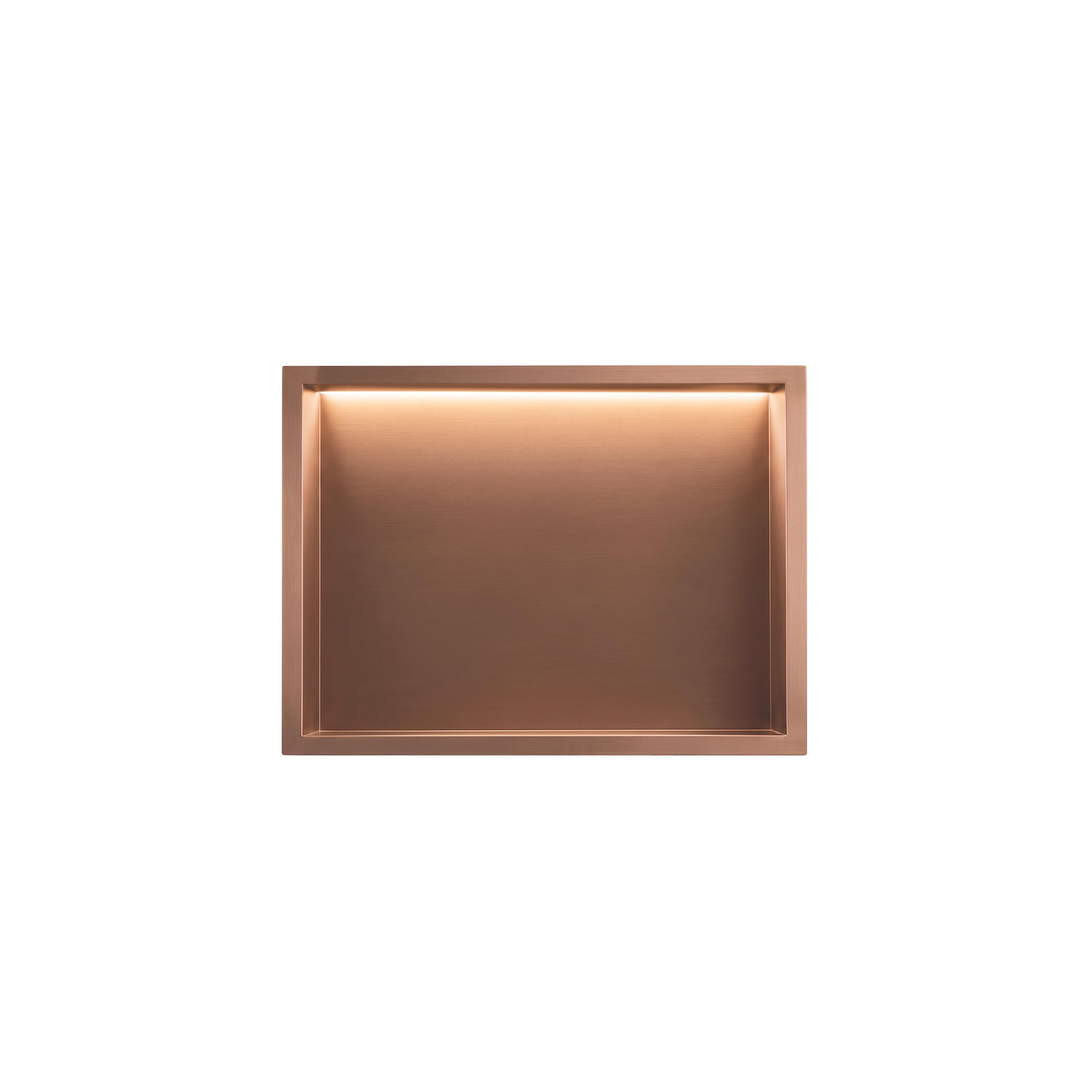 WANDEINBAU-BADEZIMMERREGAL LED 30x45 brush copper