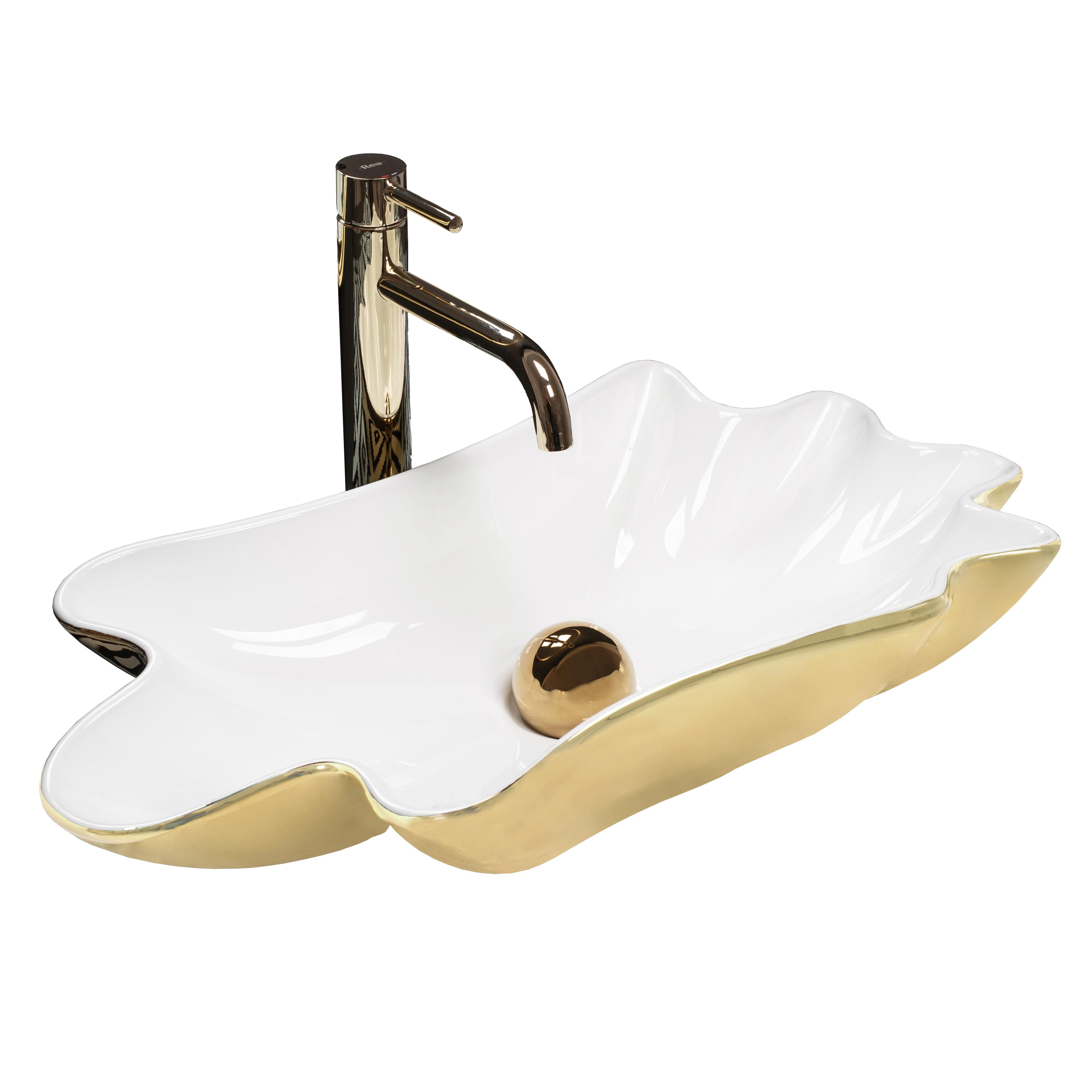 Umywalka REA Sea Infinity Gold/White + Korek