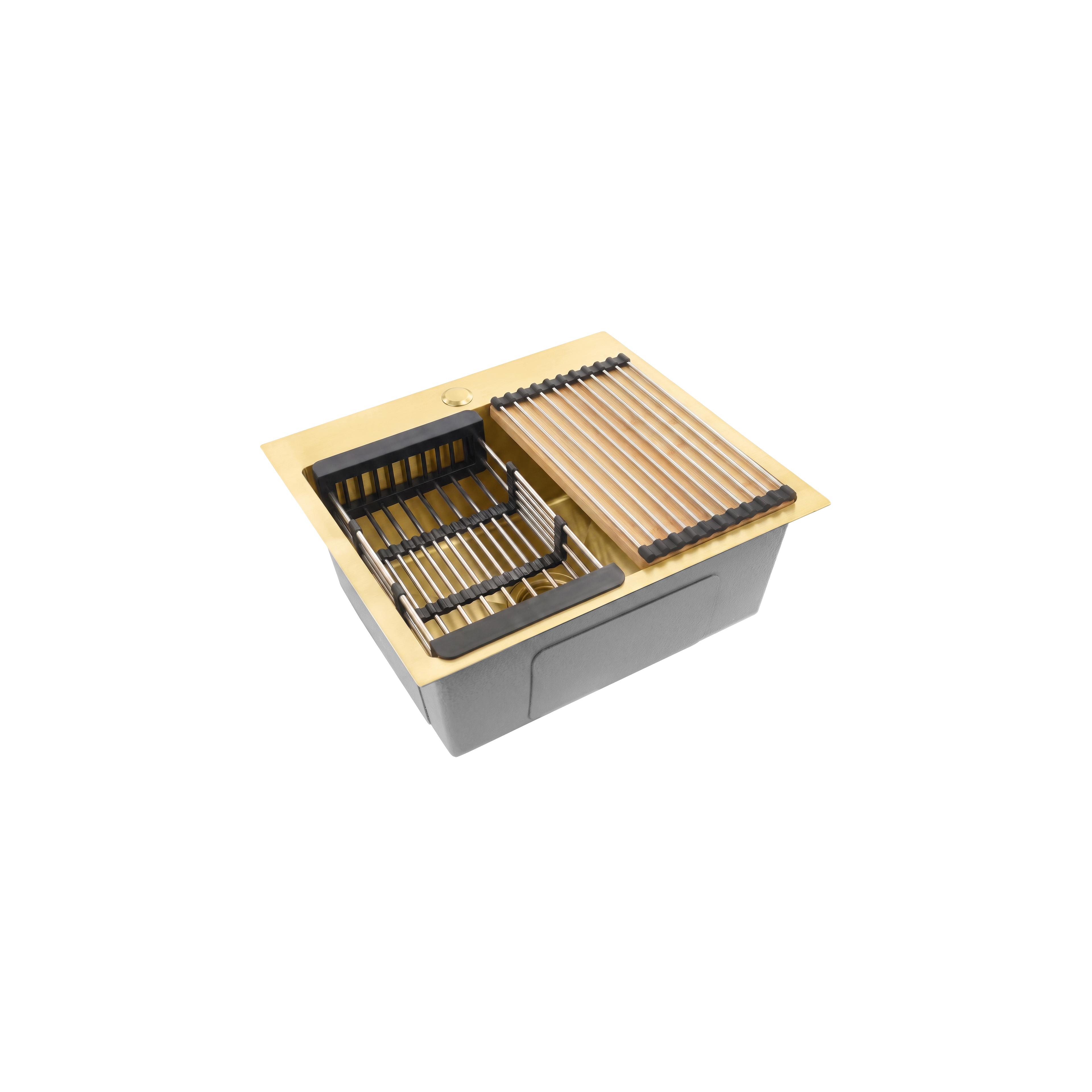 Stahlspüle mit 3-teiligem Zubehörset REA Leo 50 Brush Gold