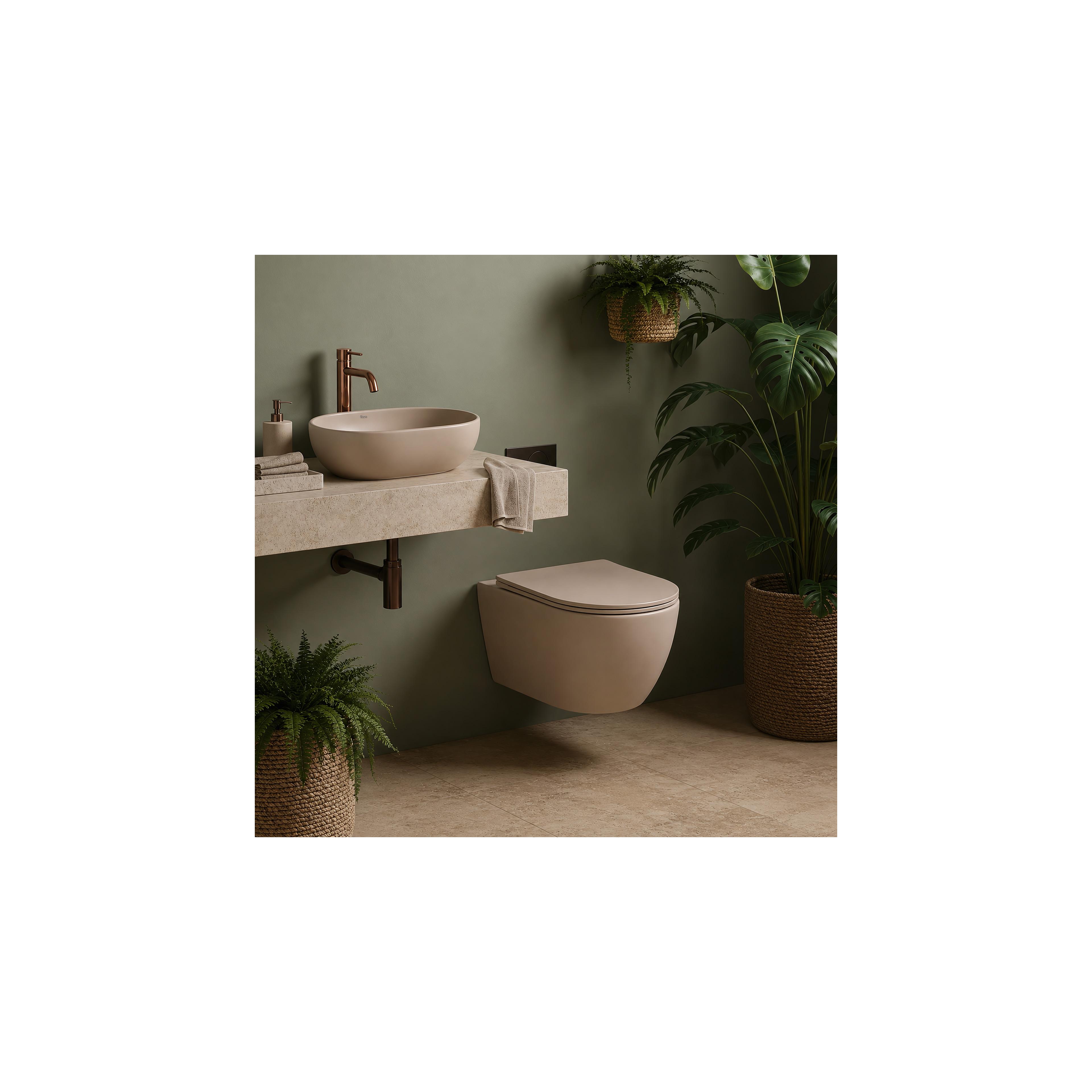 Set: Wall-Hung WC Bowl Focus + Countertop Washbasin Rea Focus Taupe