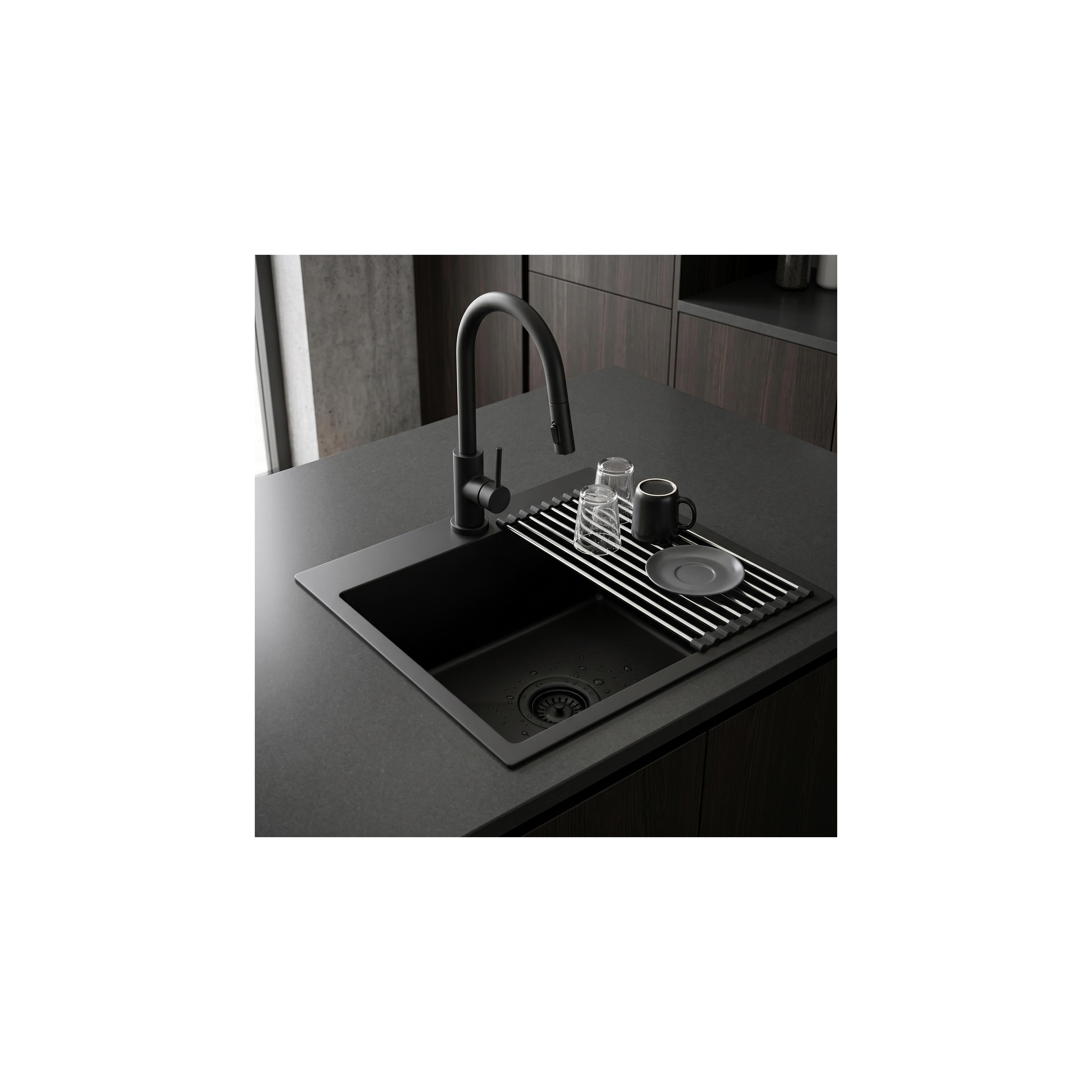 Stahlspüle mit 3-teiligem Zubehörset REA Leo 50 Black