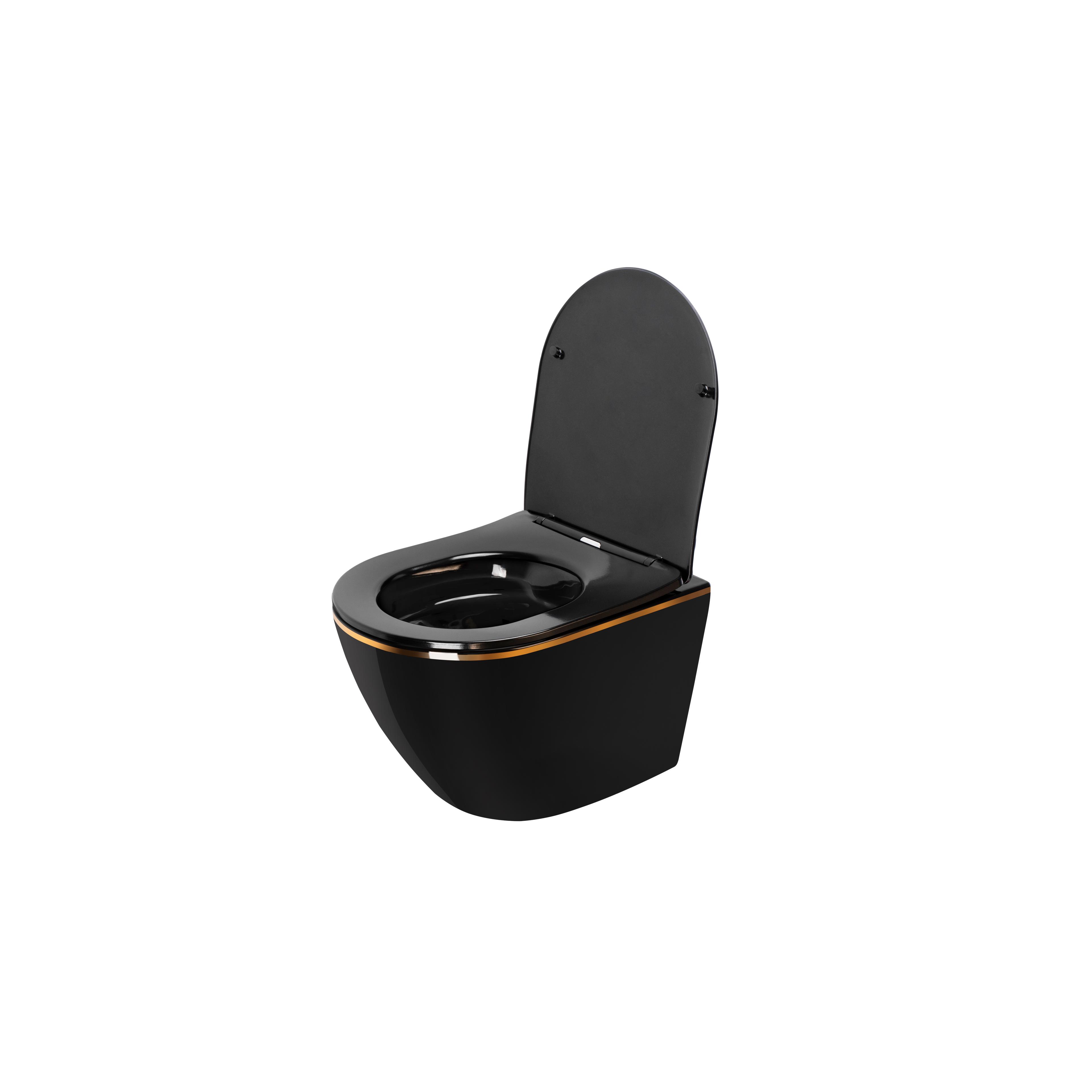 Hangende toilet Rea Carlo Mini Flat Black Gold Edge