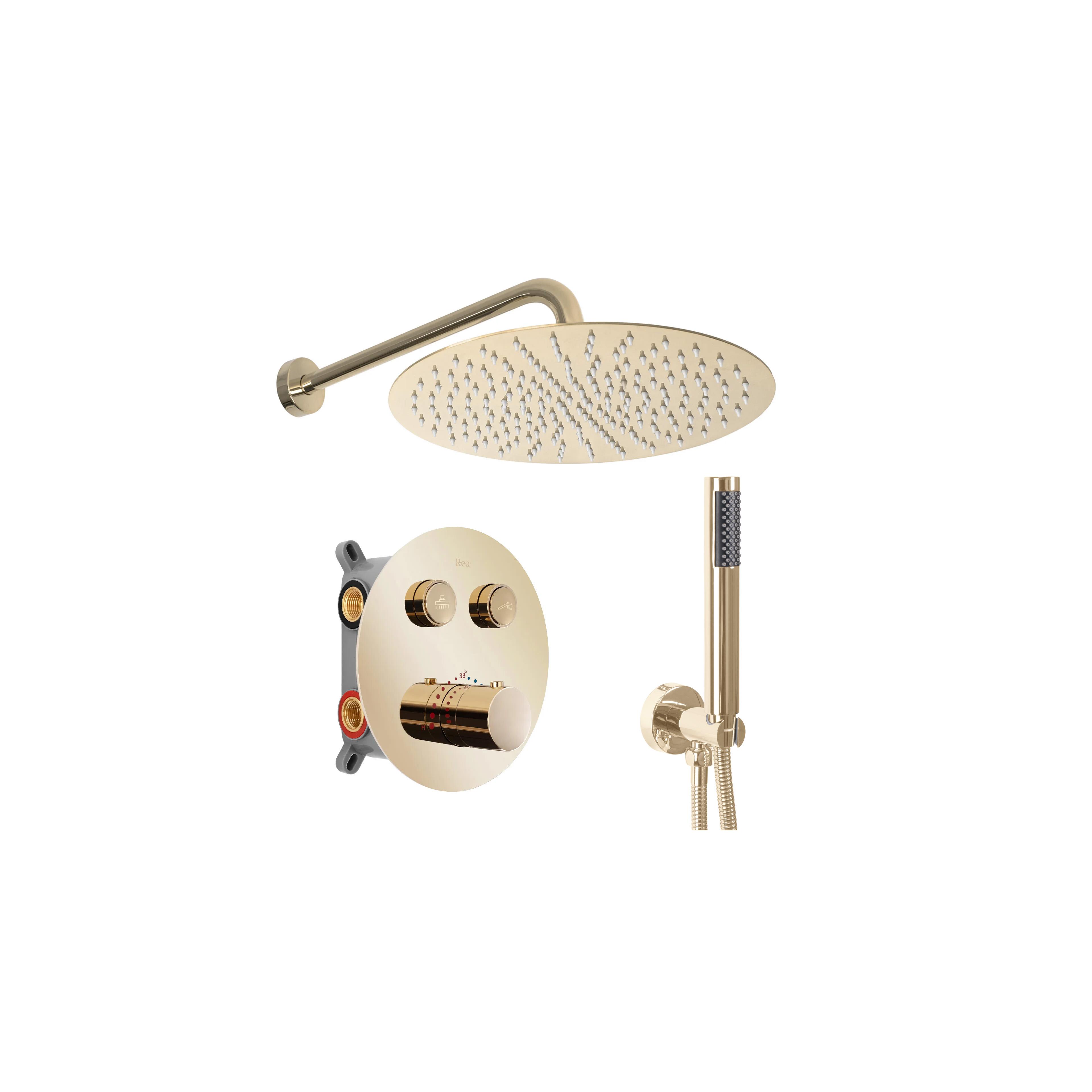 Inbouw regendoucheset Rea Lungo Gold met thermostaat + BOX