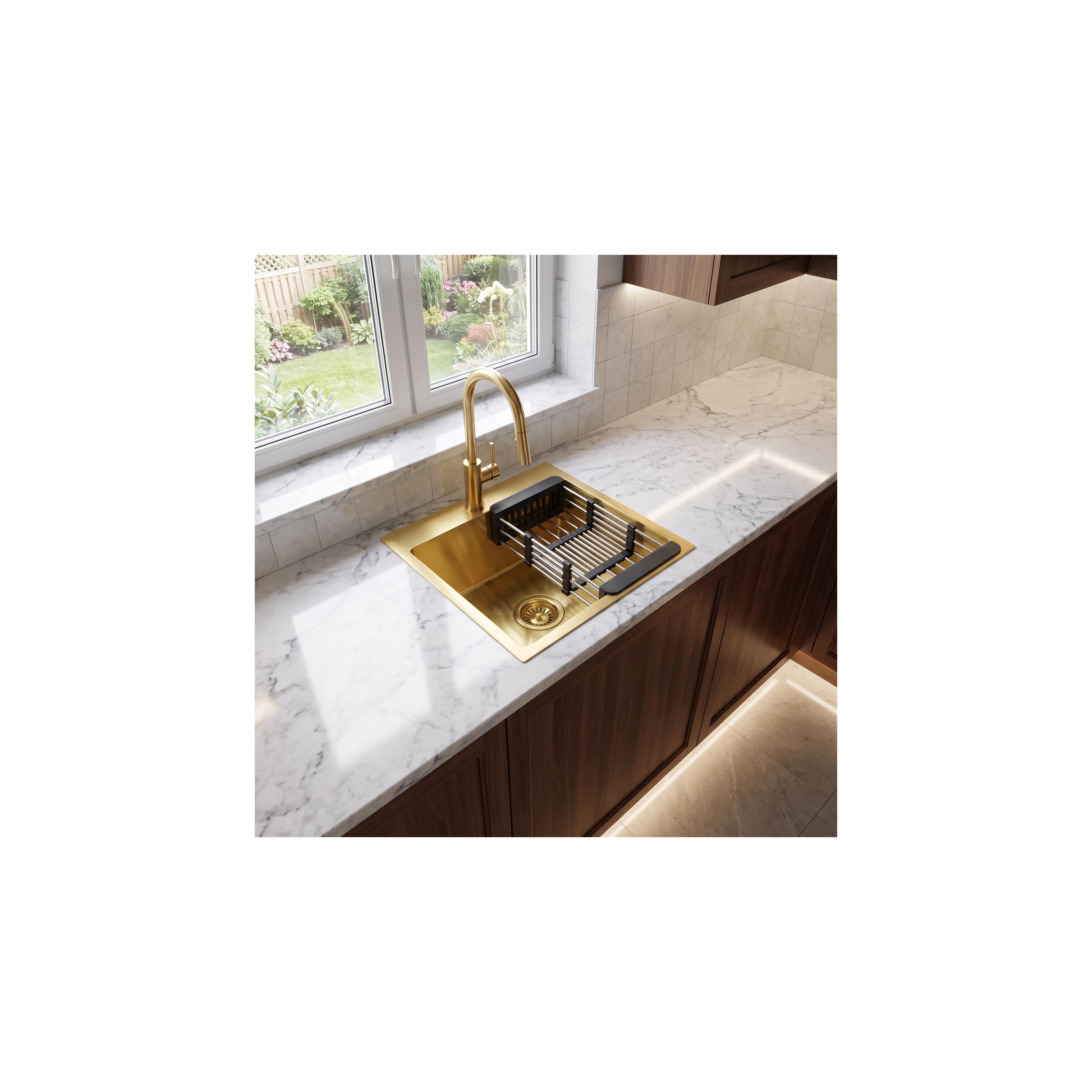Stahlspüle mit 3-teiligem Zubehörset REA Leo 40 Brush Gold