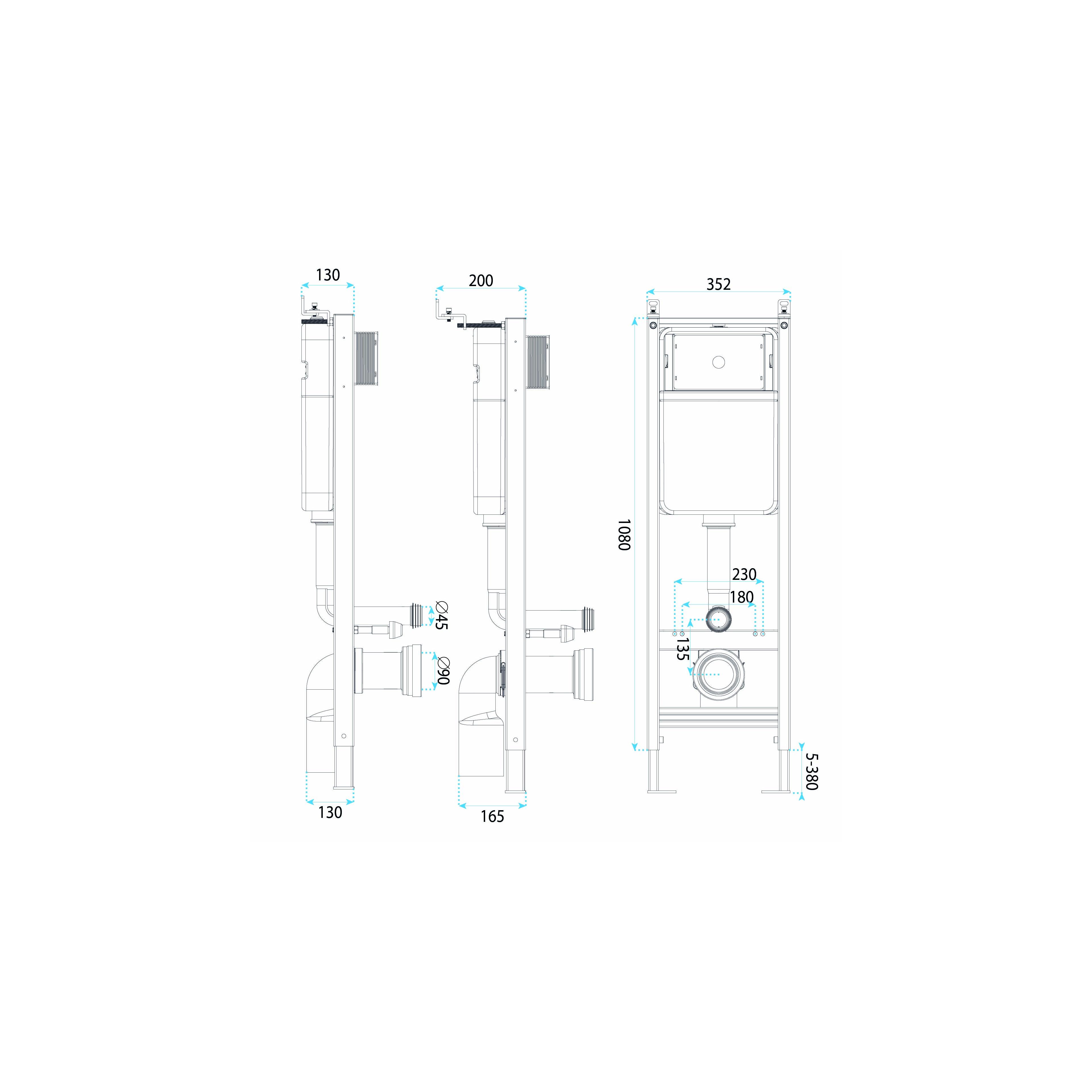 Gestell unterputzset Slim 024N für WC becken mit T taste Tytan