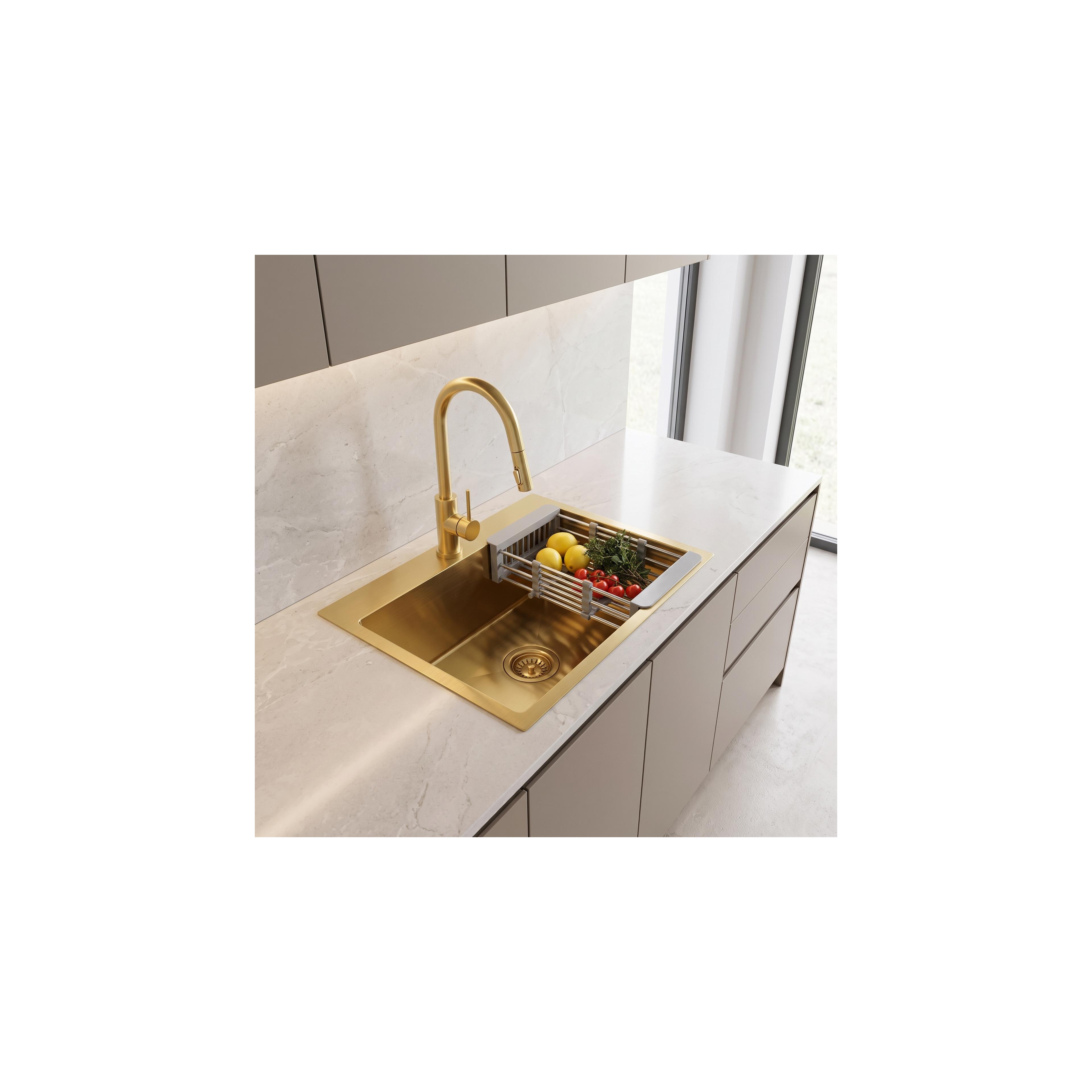 Stahlspüle mit 3-teiligem Zubehörset REA Leo 50 Brush Gold