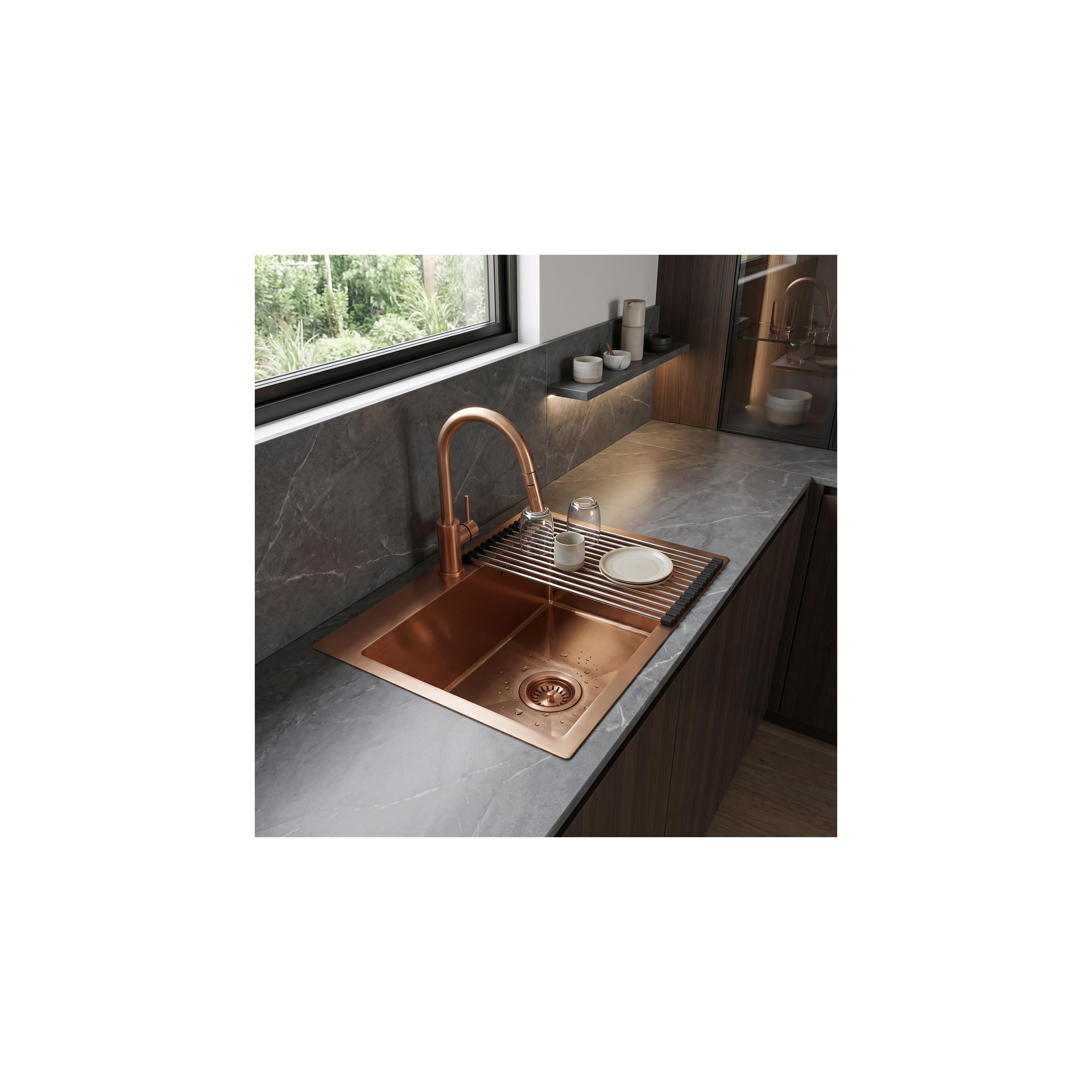 Stahlspüle mit 3-teiligem Zubehörset REA Leo 50 Brush Copper