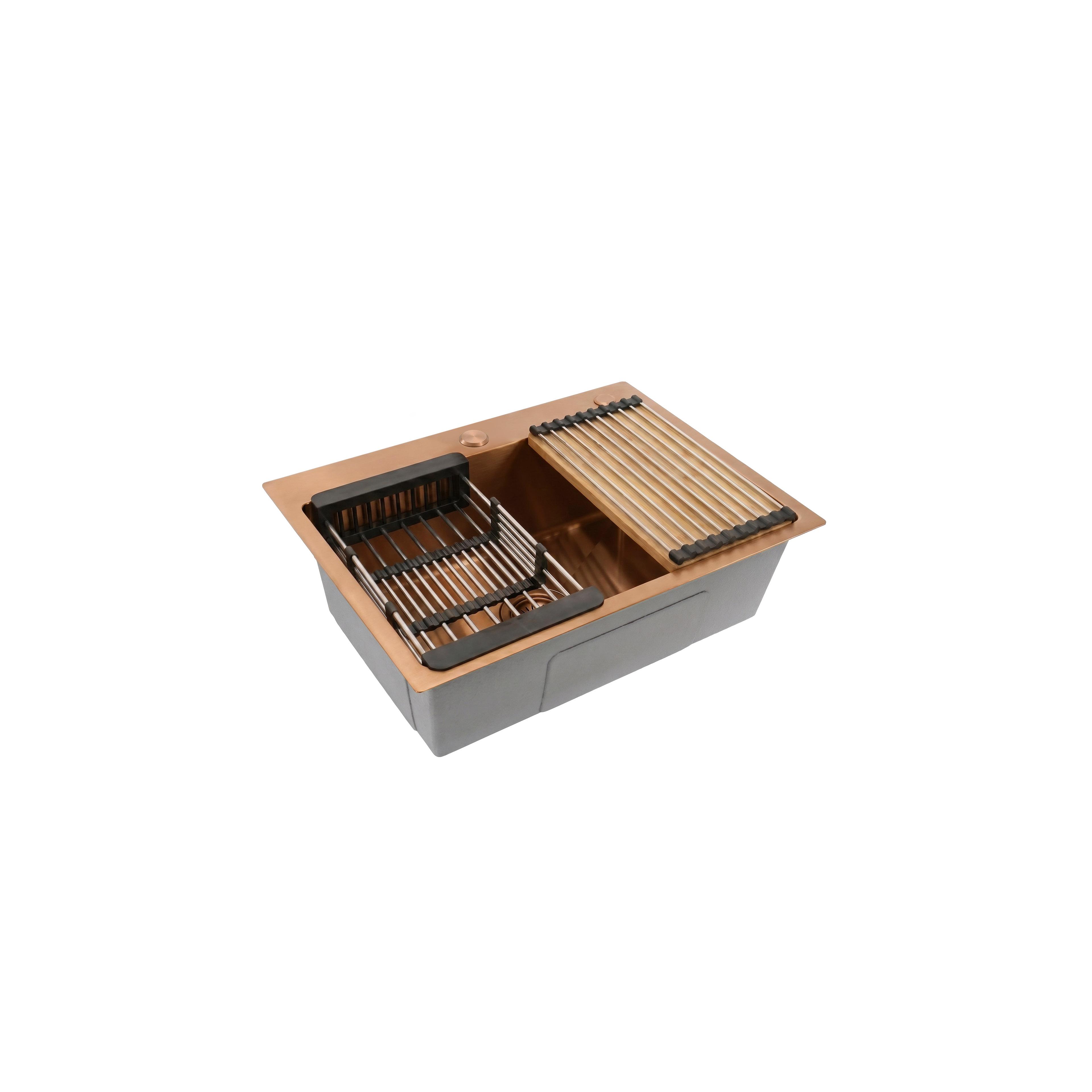 Stahlspüle mit 3-teiligem Zubehörset REA Liam Brush Copper