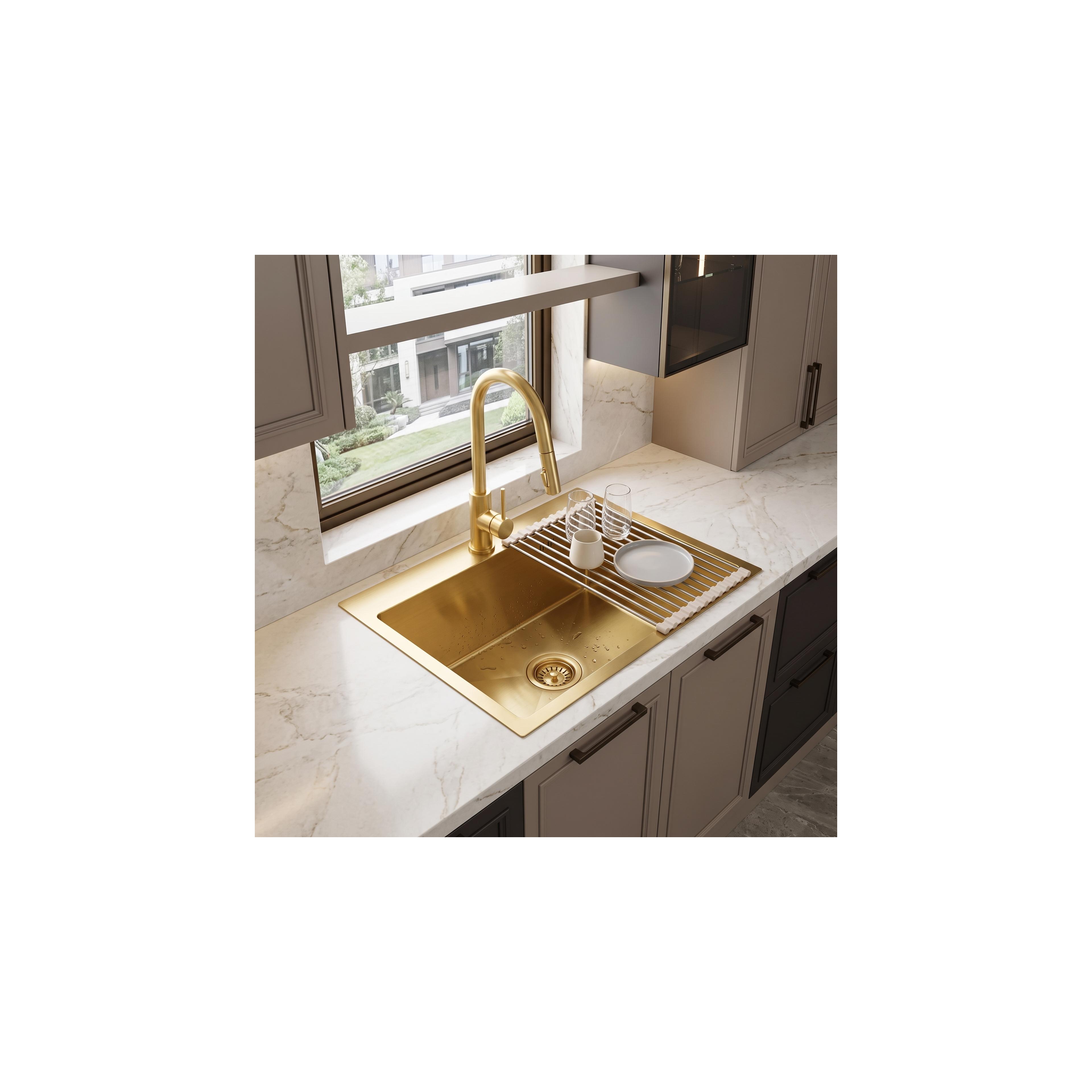 Stahlspüle mit 3-teiligem Zubehörset REA Leo 50 Brush Gold