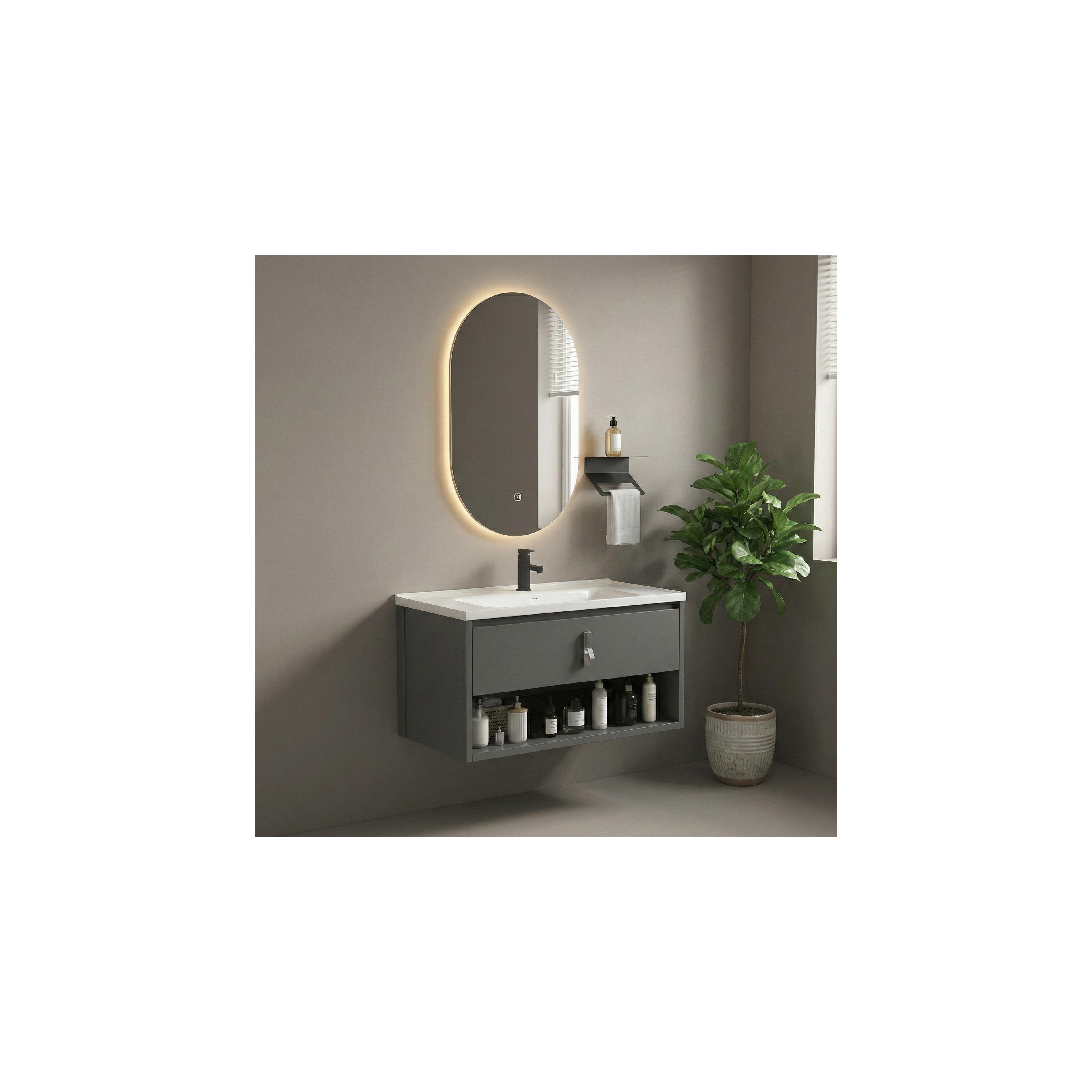 Badezimmermöbel-Set mit Waschbecken Toledo 80cm Grey