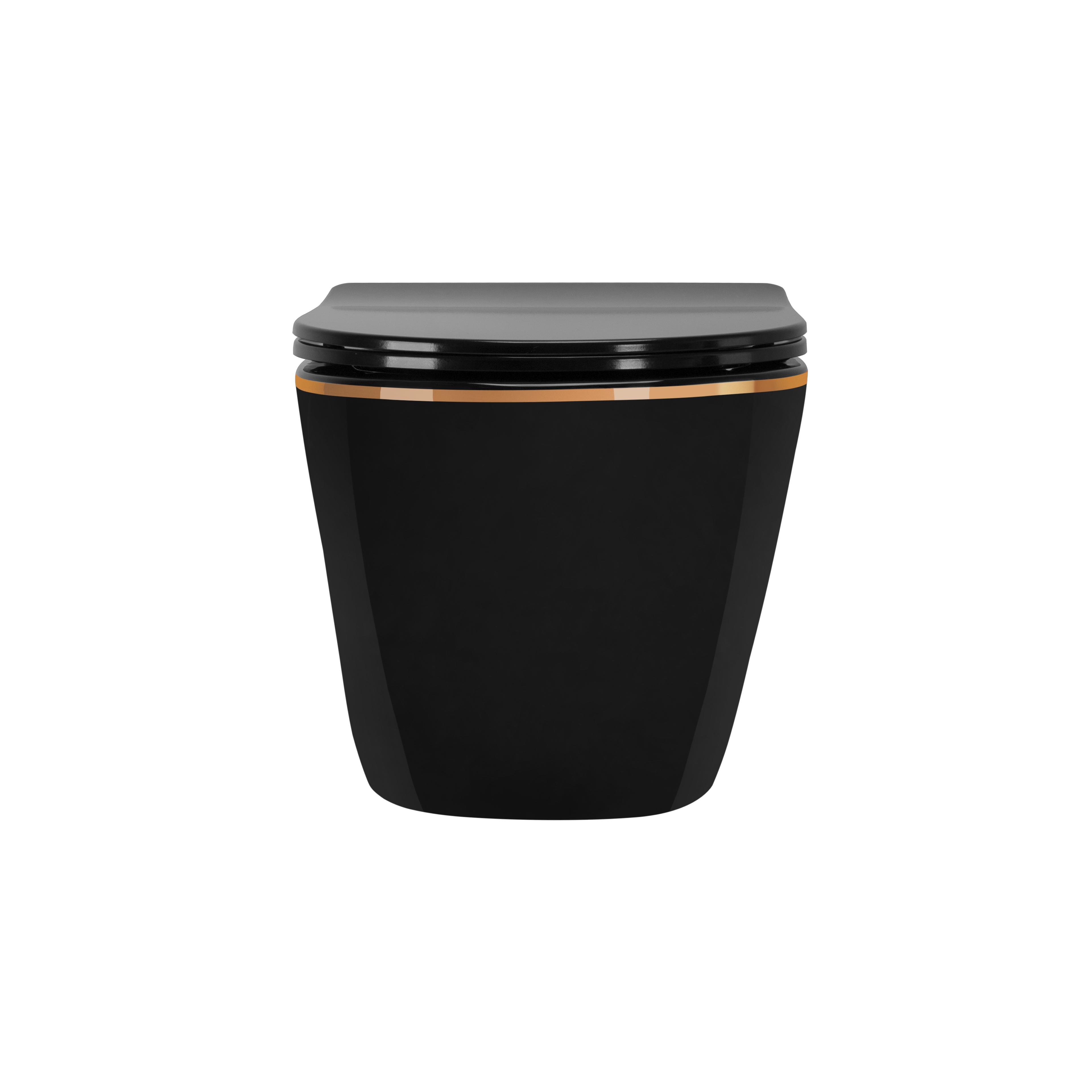 Hangende toilet Rea Carlo Mini Flat Black Gold Edge