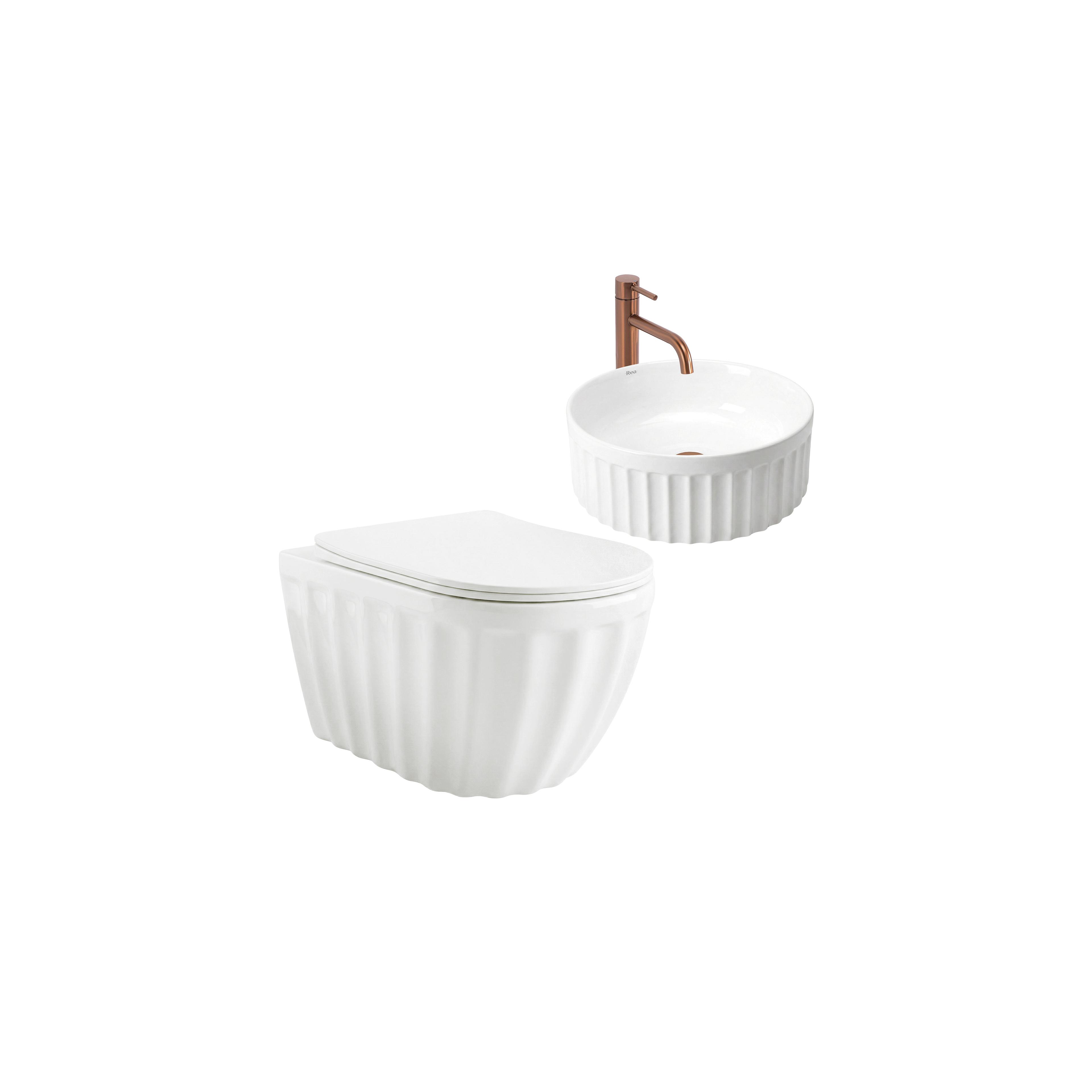 Set: Wandhängendes WC + Aufsatzwaschbecken Rea Duo White