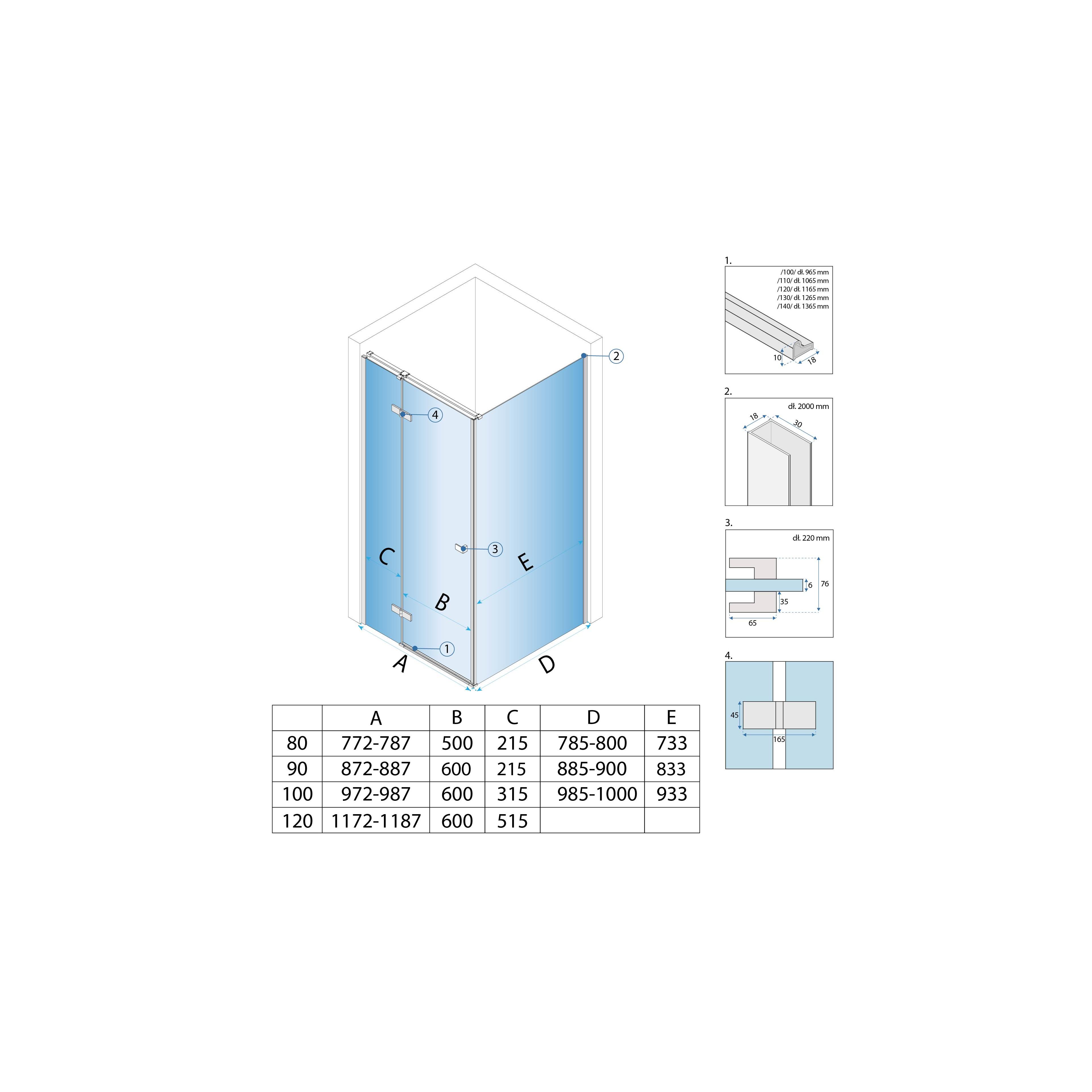 Cabine de duche Rea Atlas 80x100 Chrome
