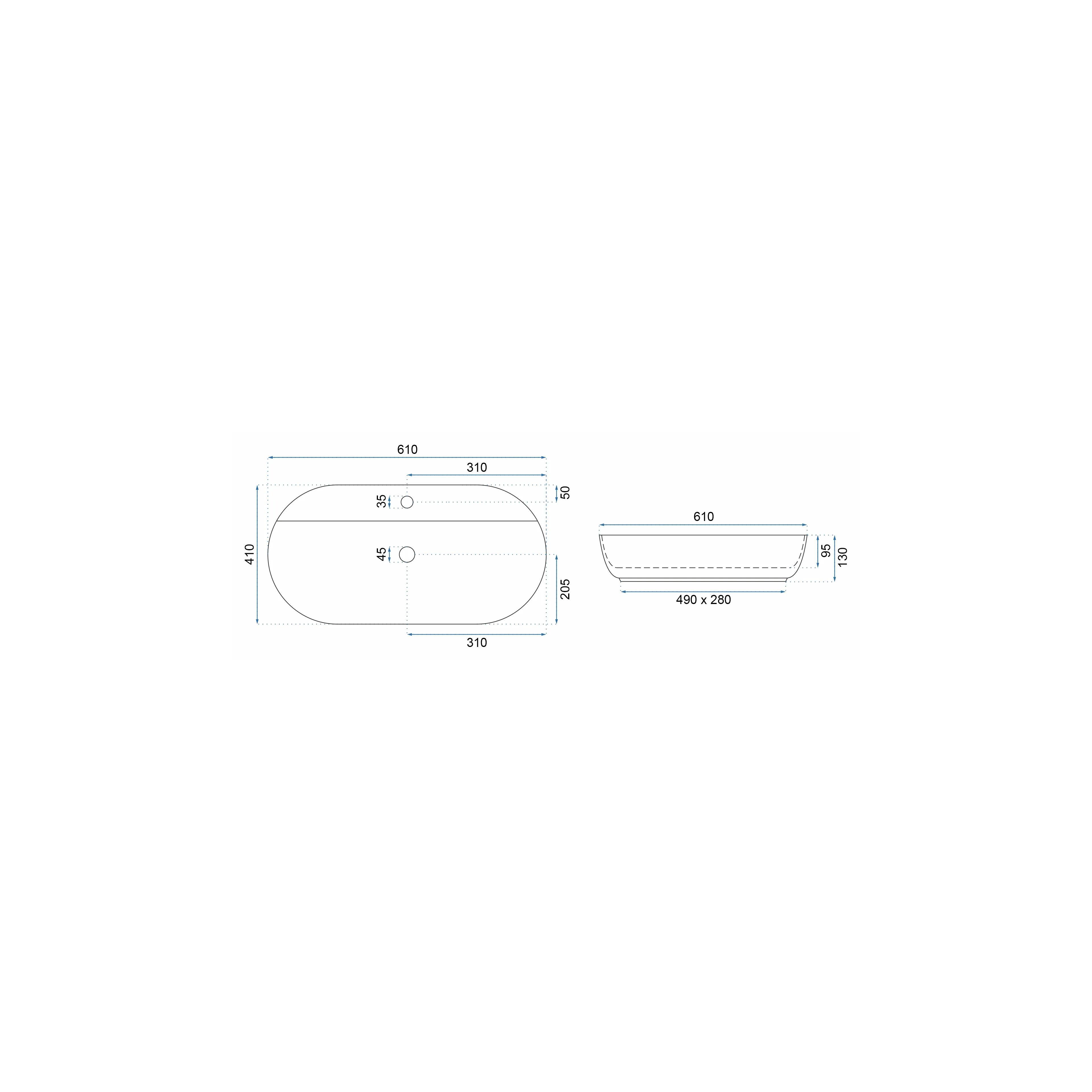 Countertop Basin REA Aura 61 Marmo Shiny