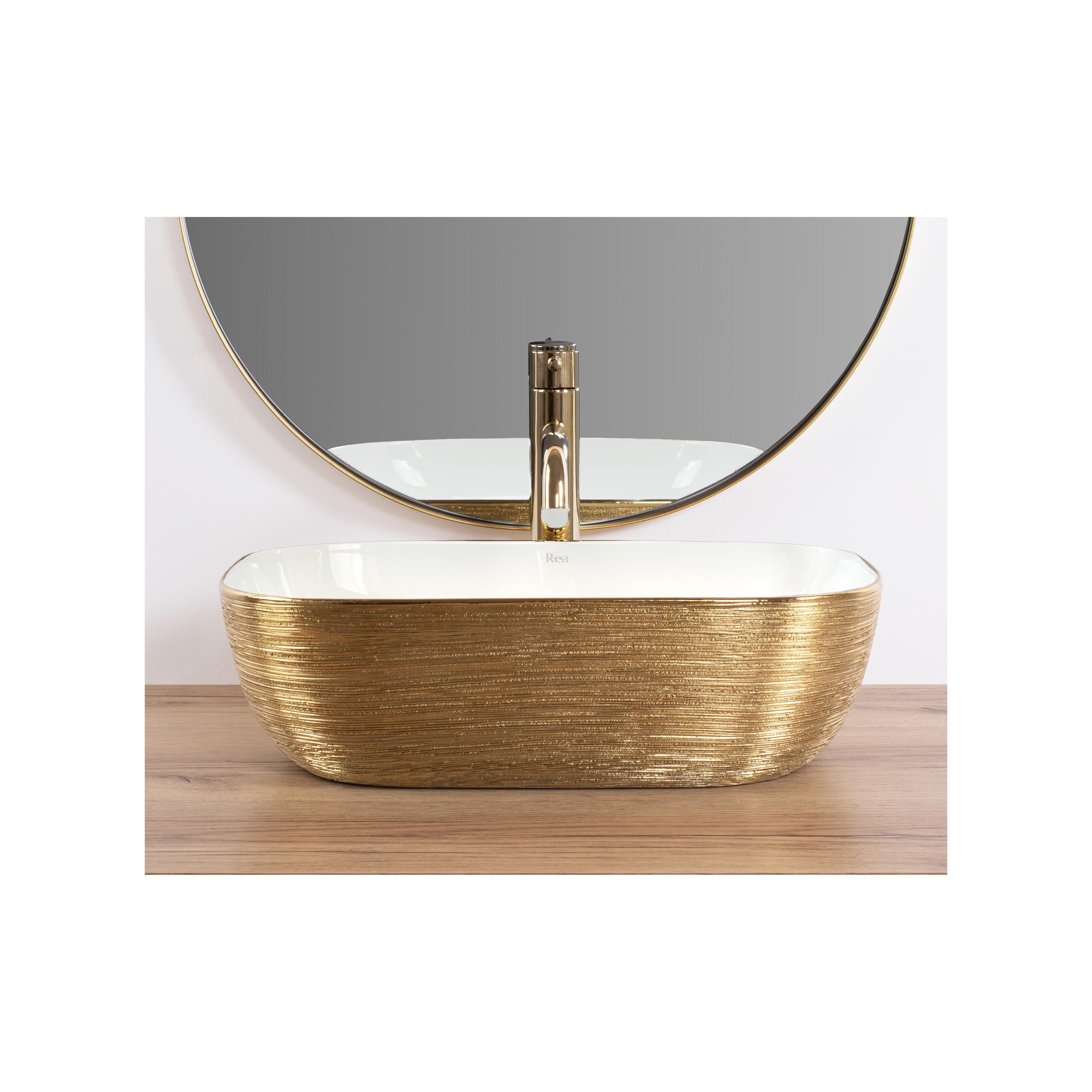 Aufsatzwaschbecken Rea Belinda White GOLD BRUSH