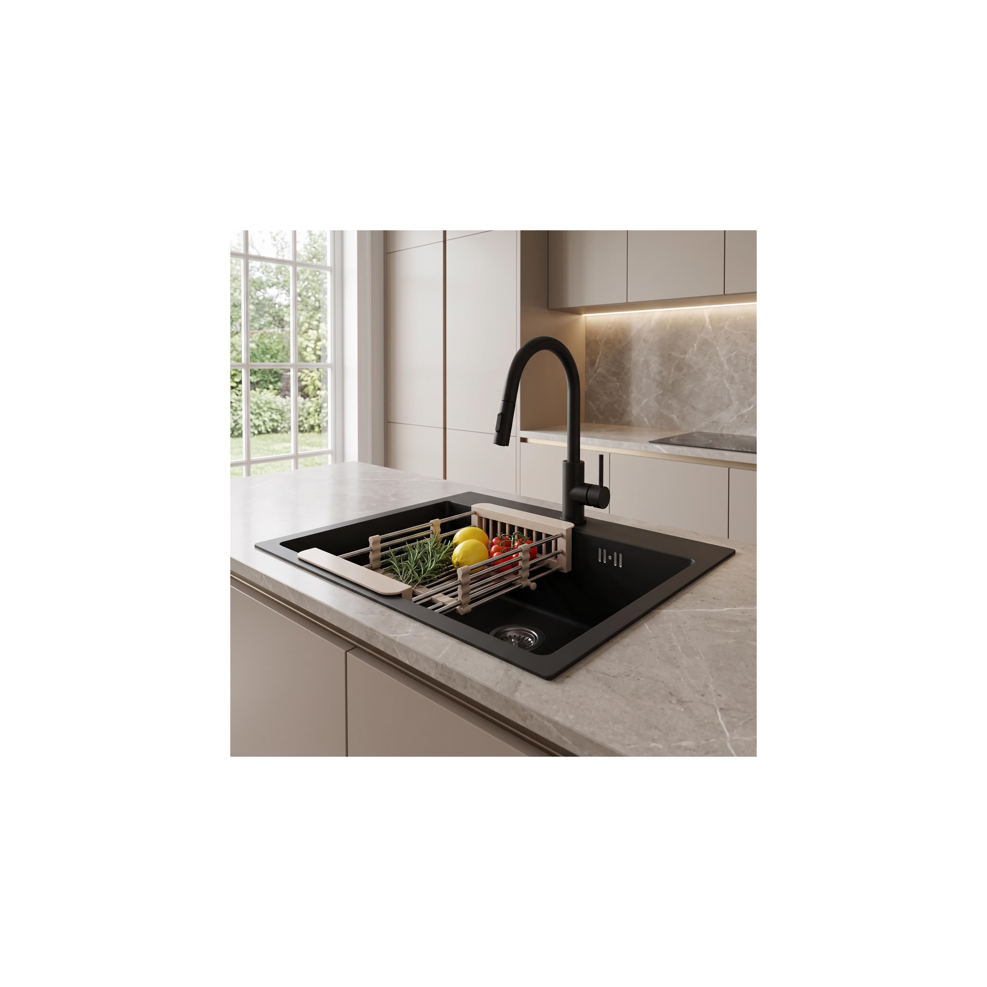 Stahlspüle mit 3-teiligem Zubehörset REA Leo 50 Black