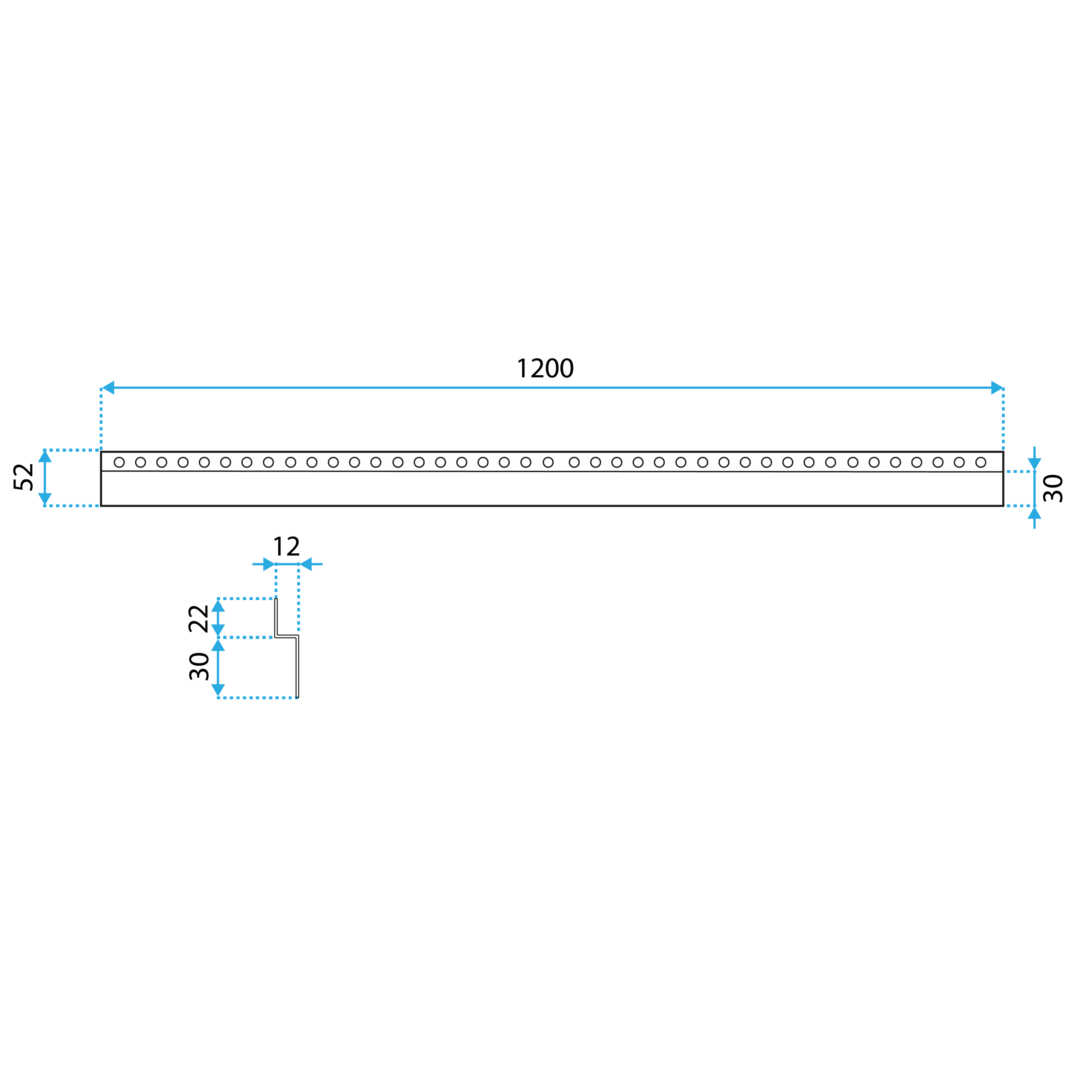 Priekinis dušo turėklas 120cm Black