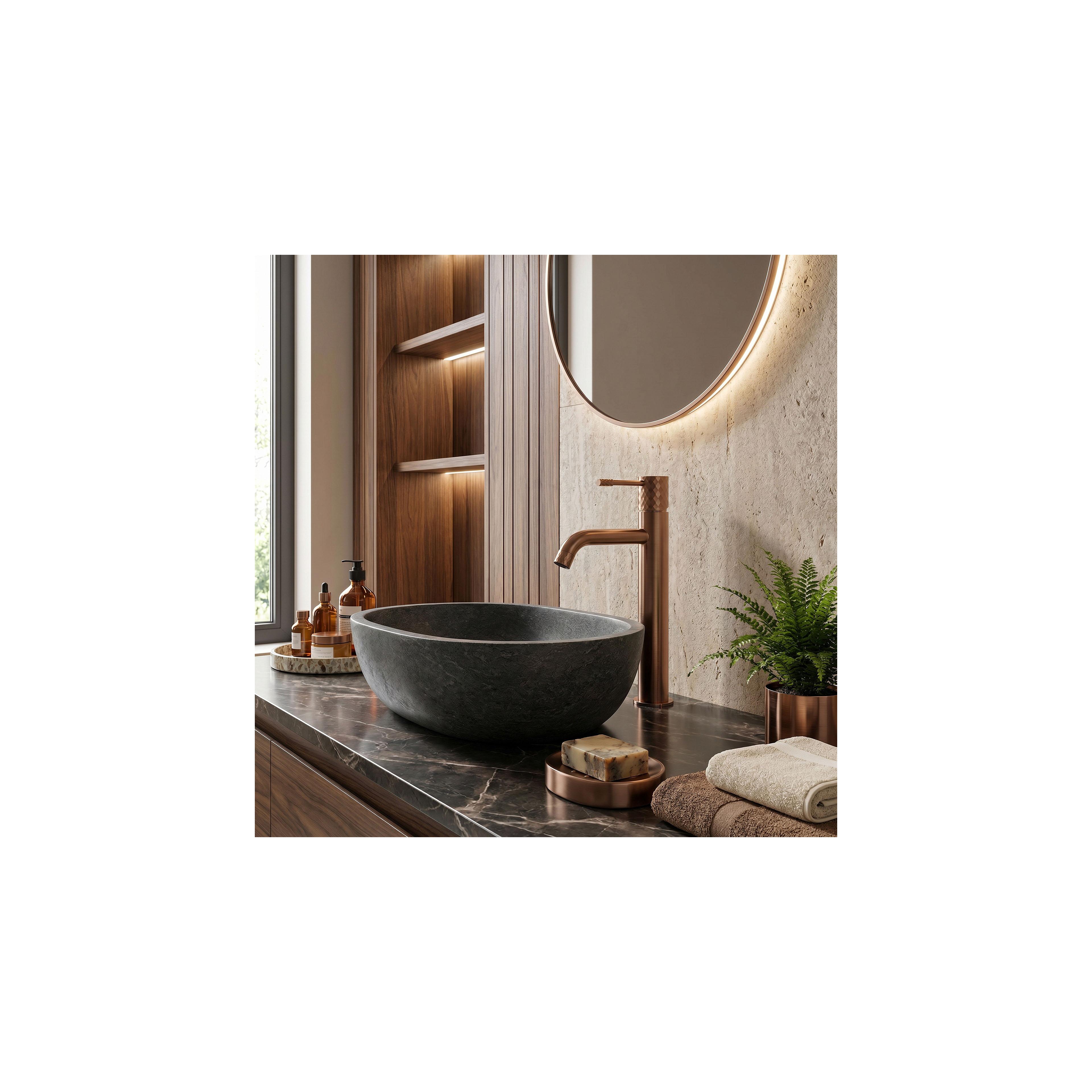Hög Handfatblandare Rea Lungo Diamond Brush Copper
