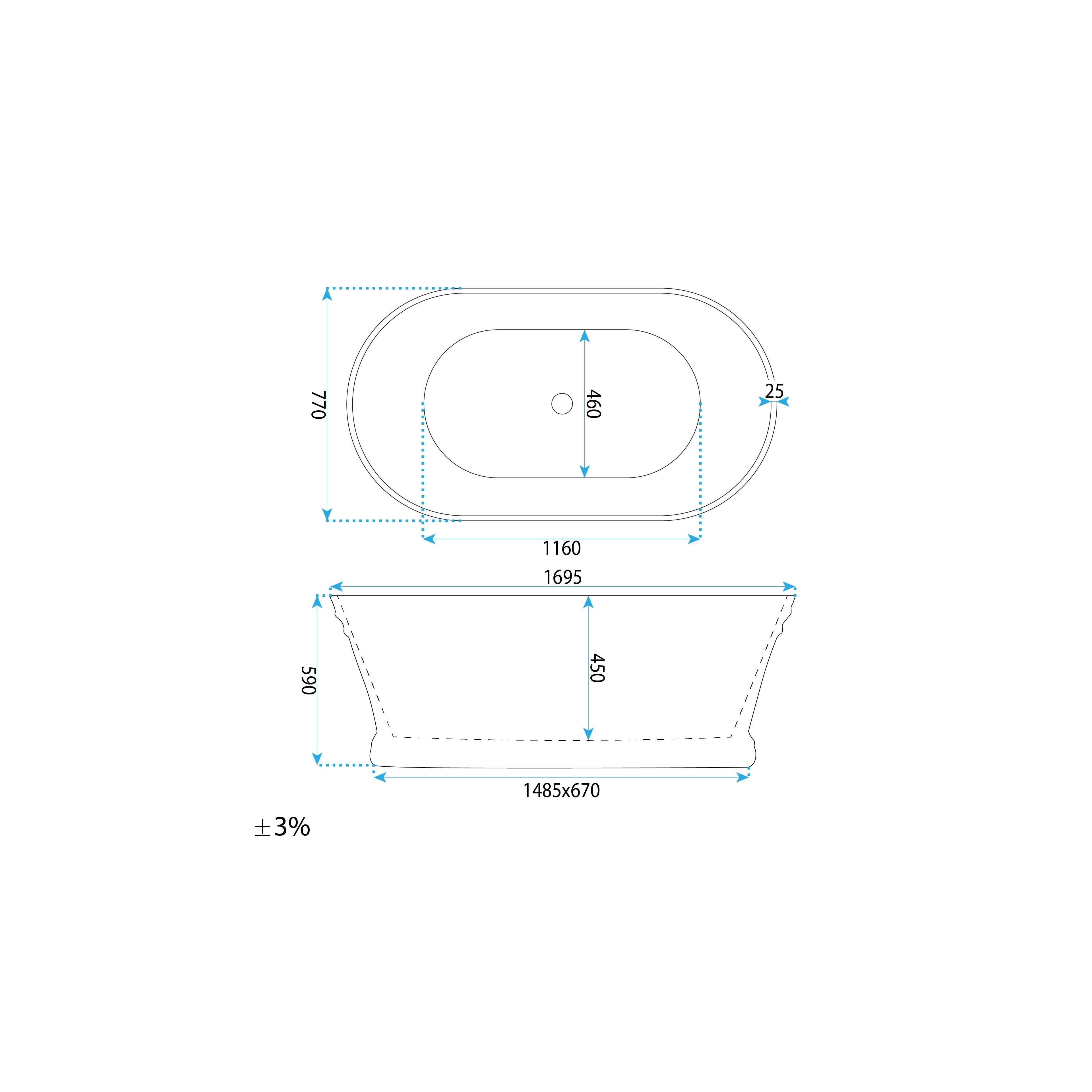 Freistehende Acrylbadewanne Olivia 170