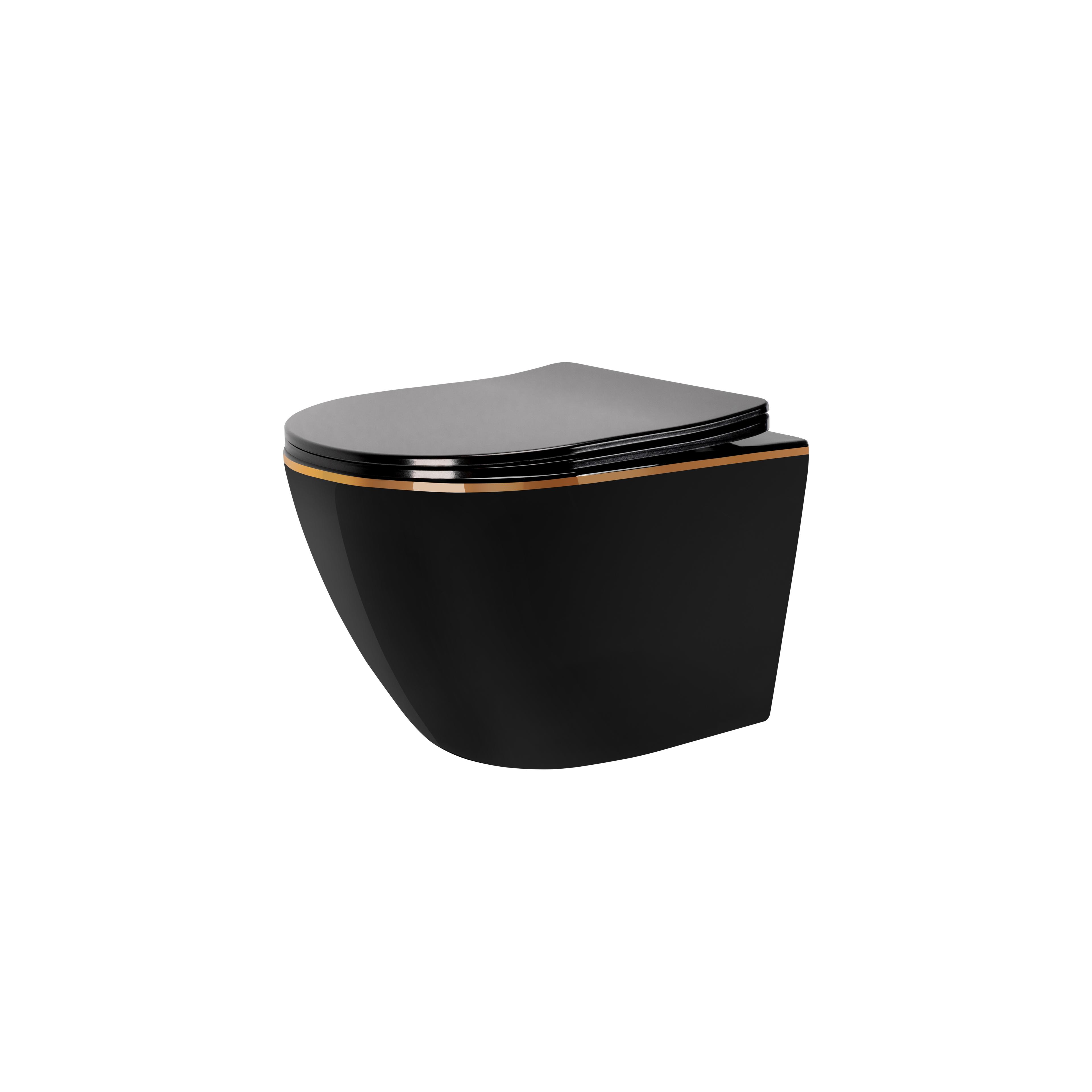 Hangende toilet Rea Carlo Mini Flat Black Gold Edge