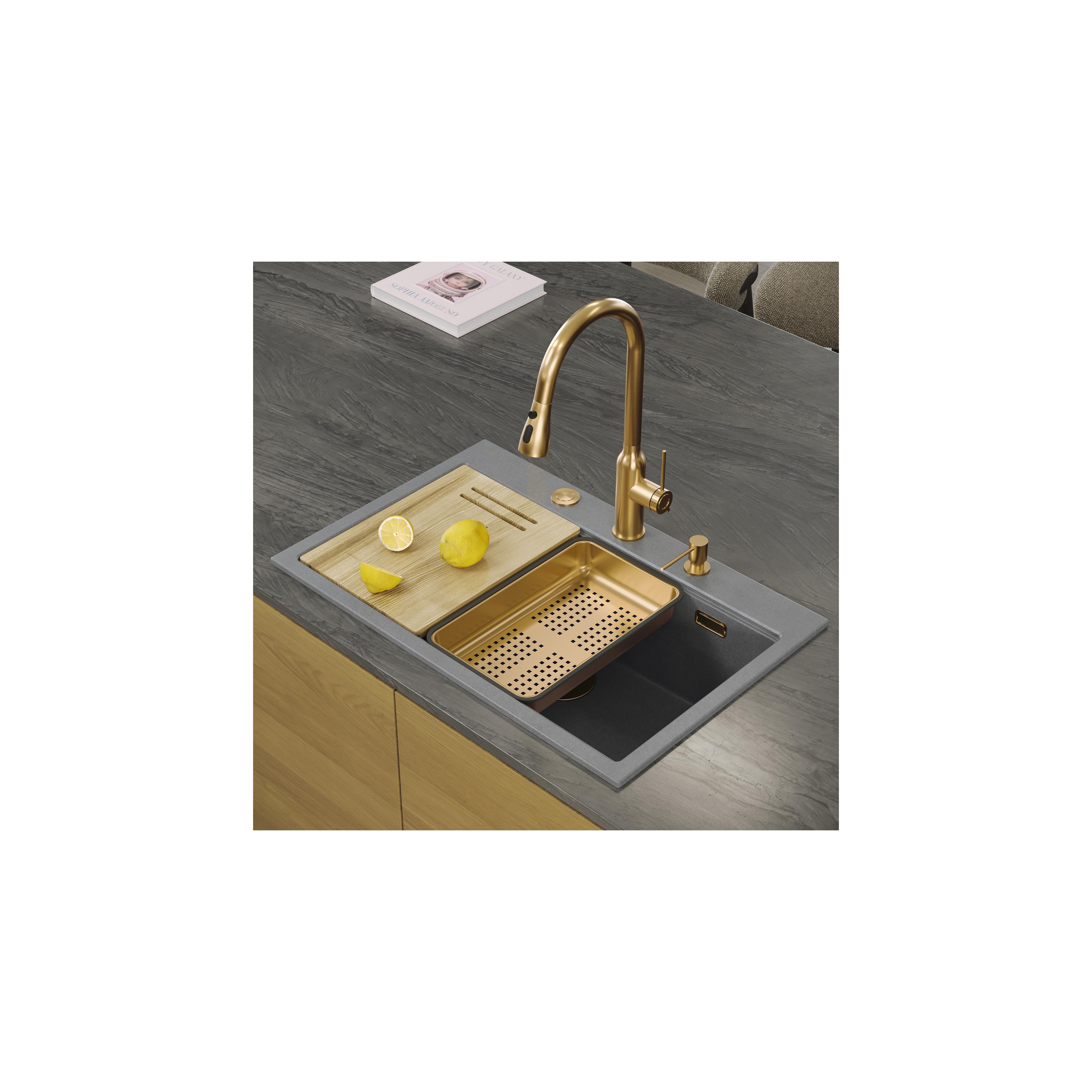 Granitspülbecken MARC 110 WORKSTATION Grey Metallic