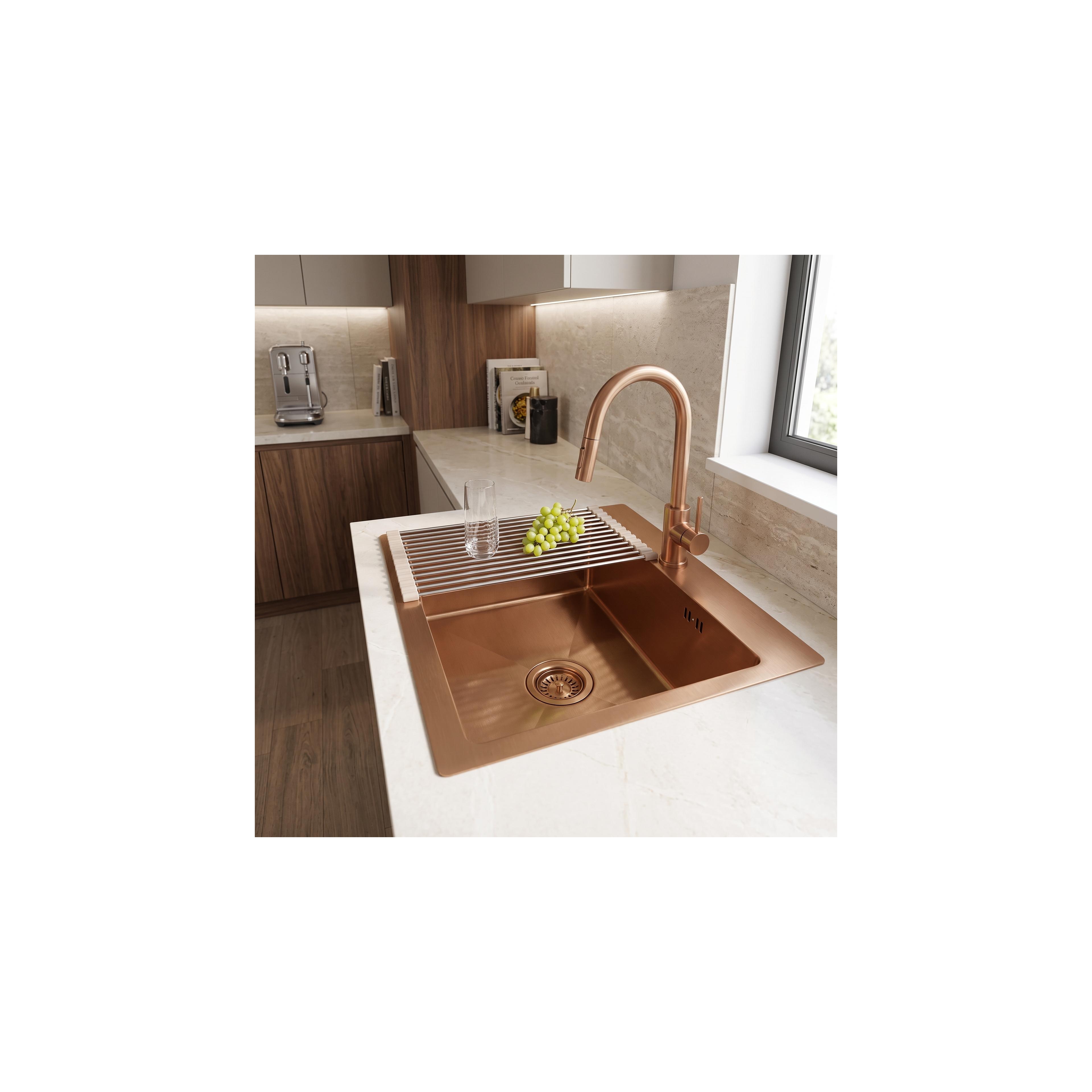 Stahlspüle mit 3-teiligem Zubehörset REA Leo 50 Brush Copper