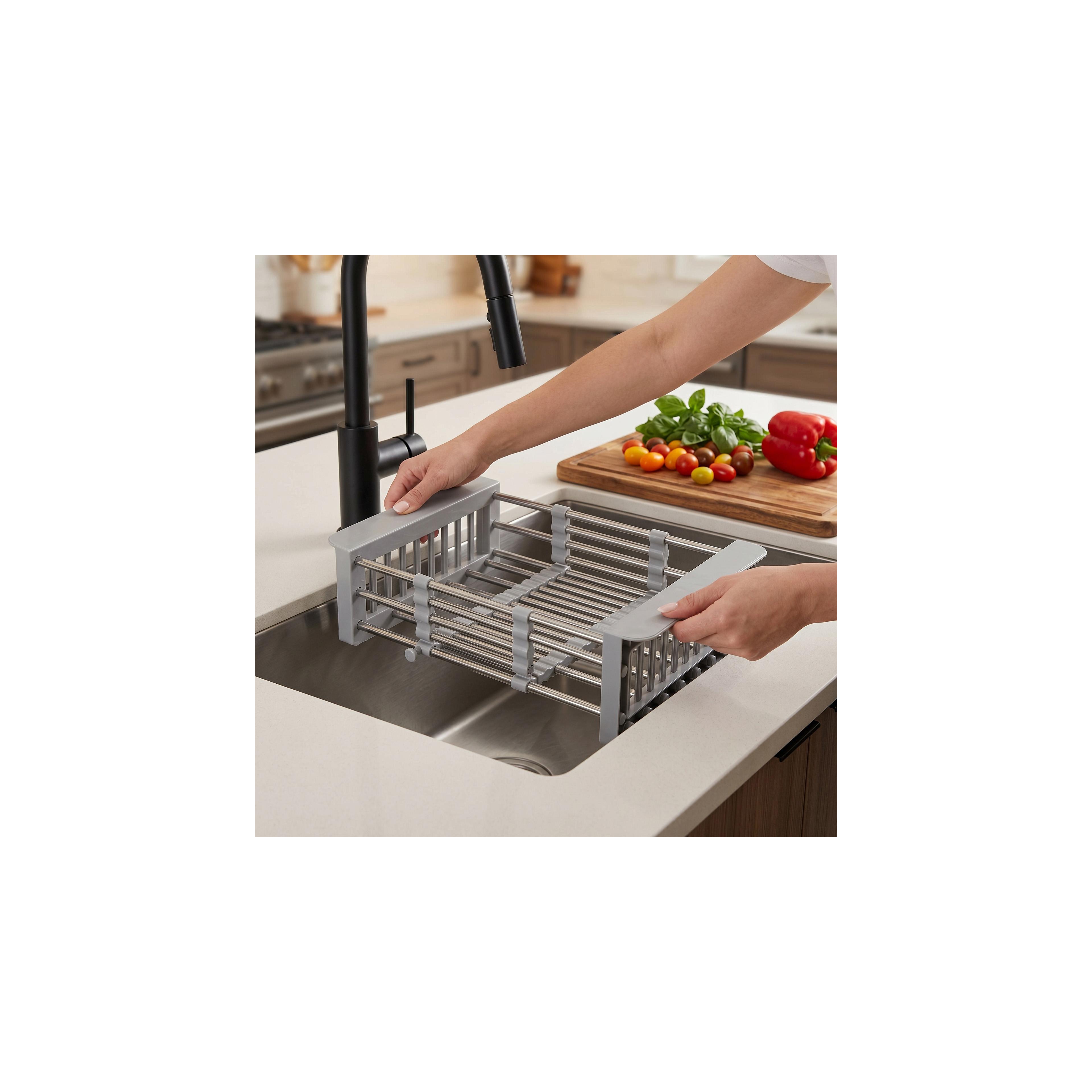 Telescopic sink dish drying rack REA P14487A Grey