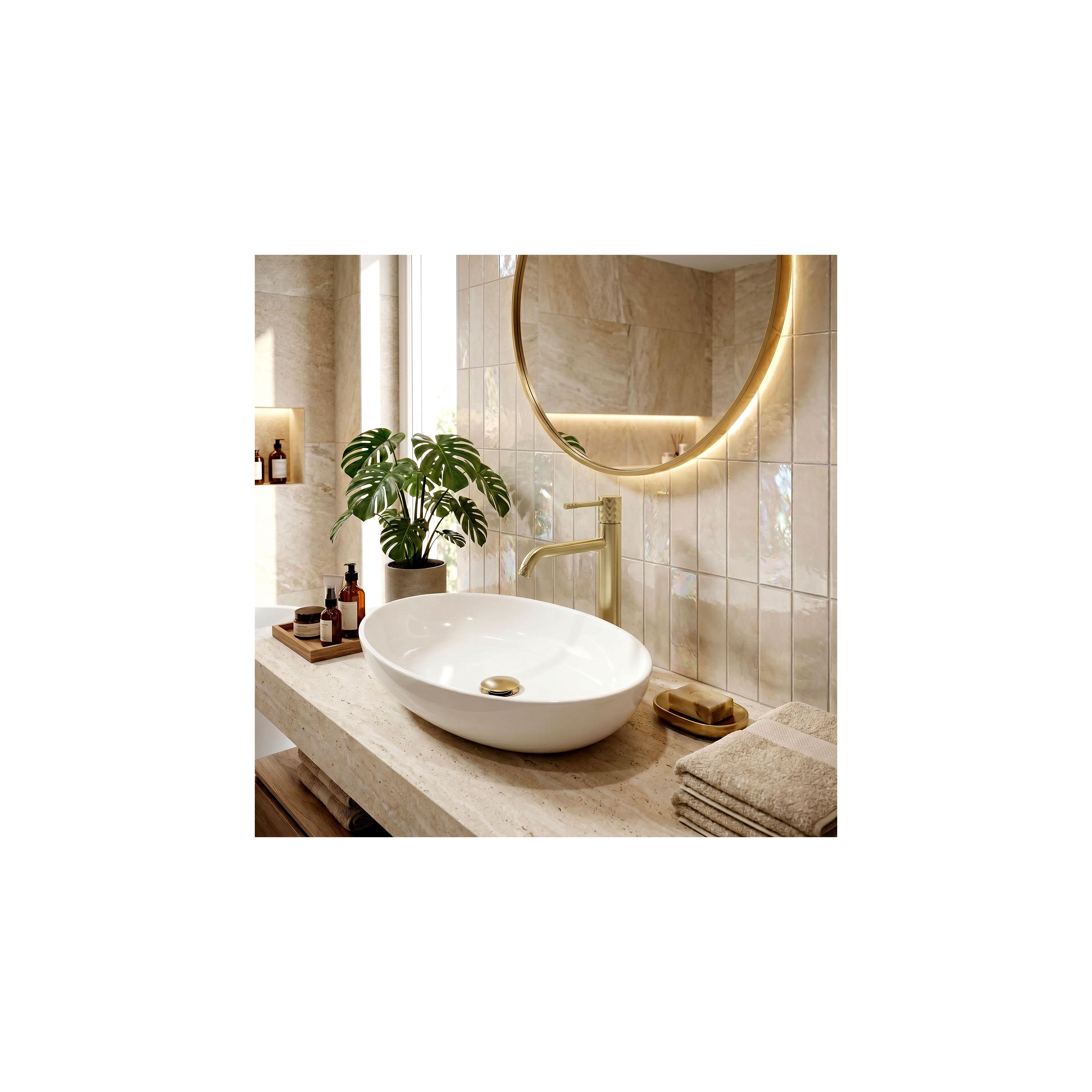 Umyvadlová baterie Rea Lungo Diamond - Brush Gold vysoká