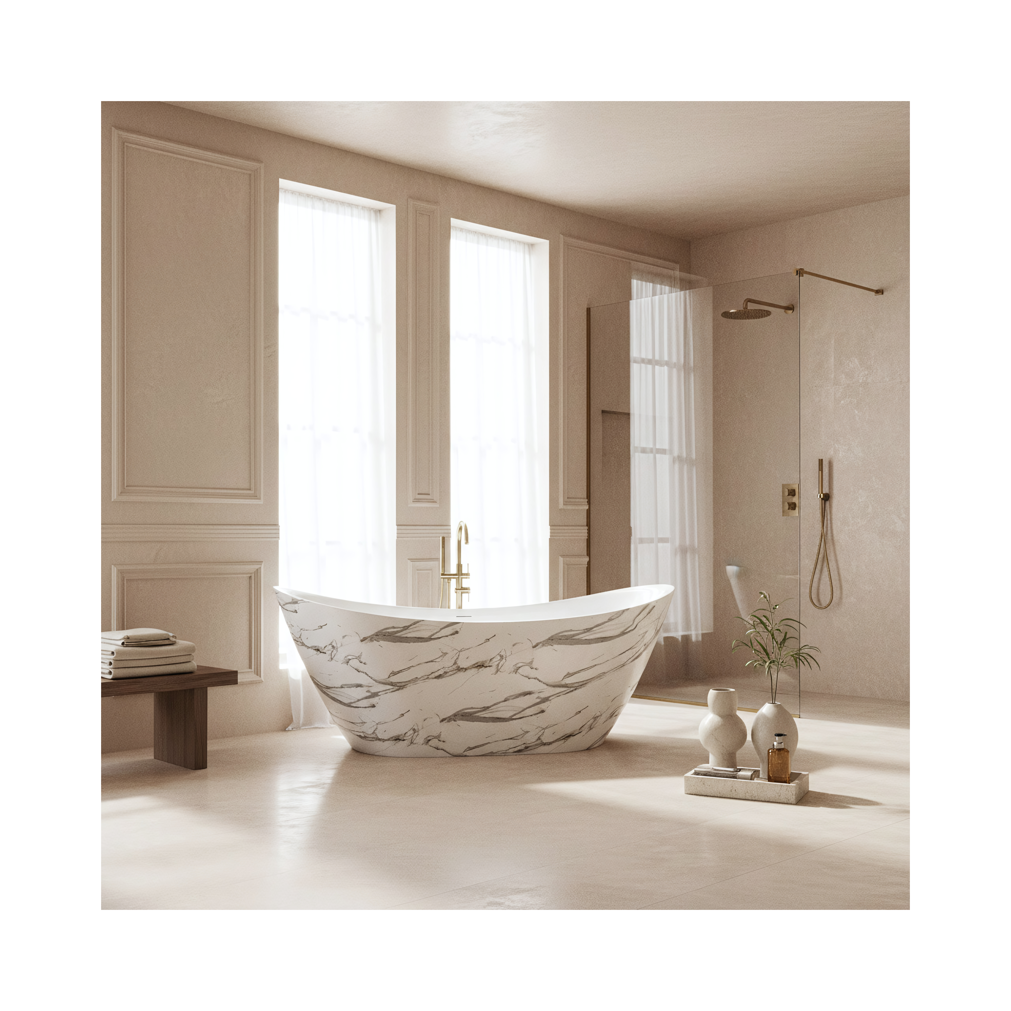 Freistehende Acrylbadewanne Ferrano Slim Nature 170