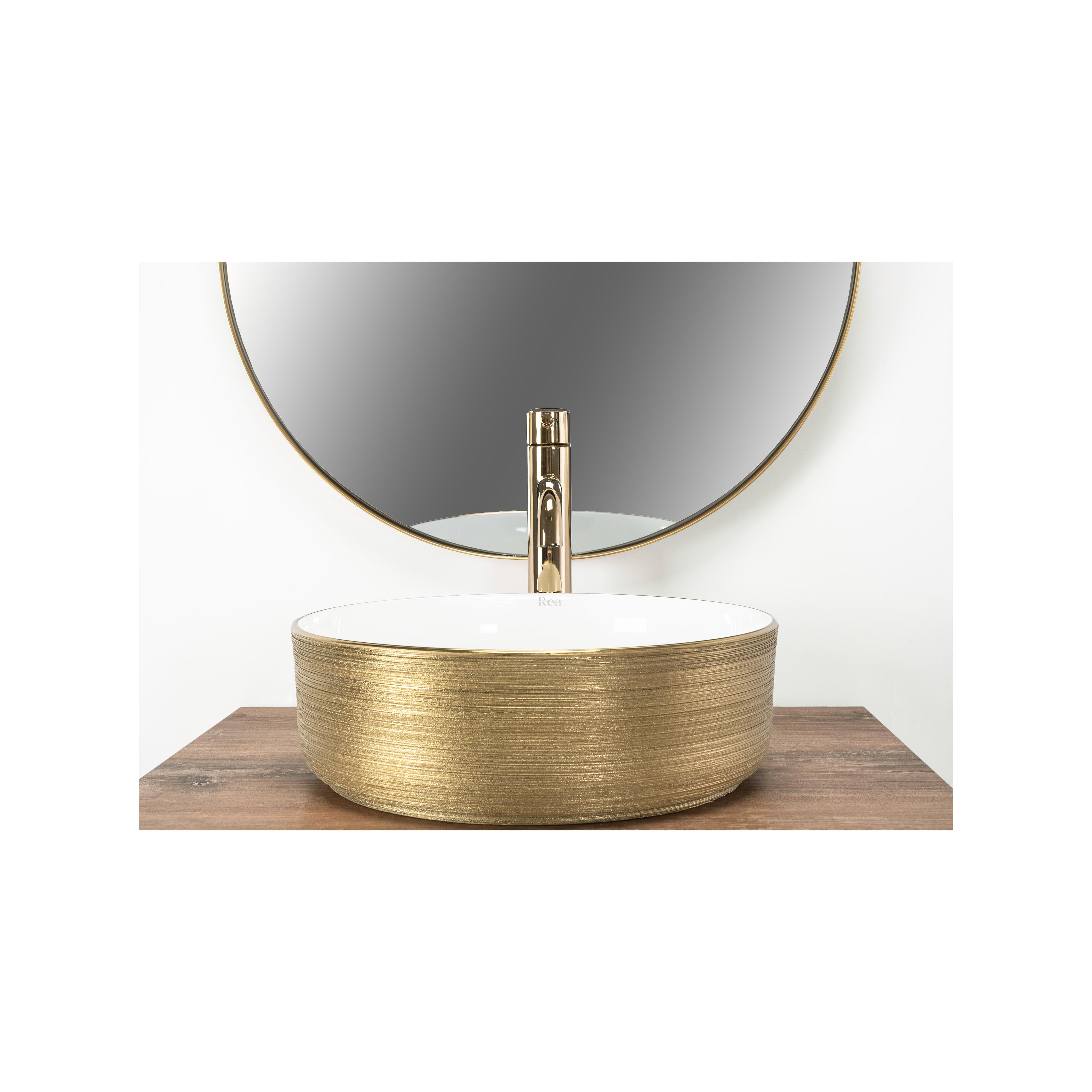 Countertop Basin Rea Sami White Brush Gold