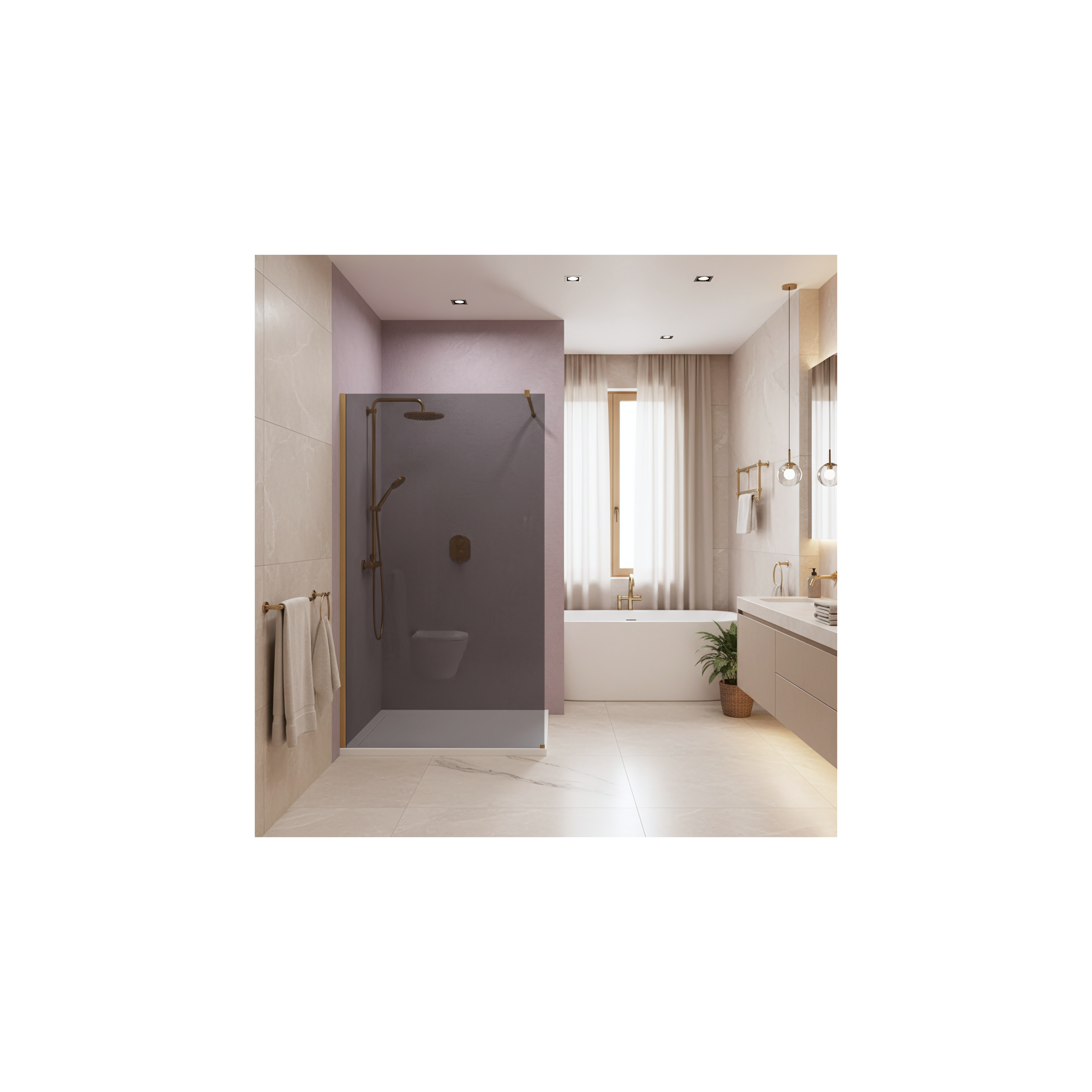 Duschwand Rea Flexi Grey / Brush Gold 100