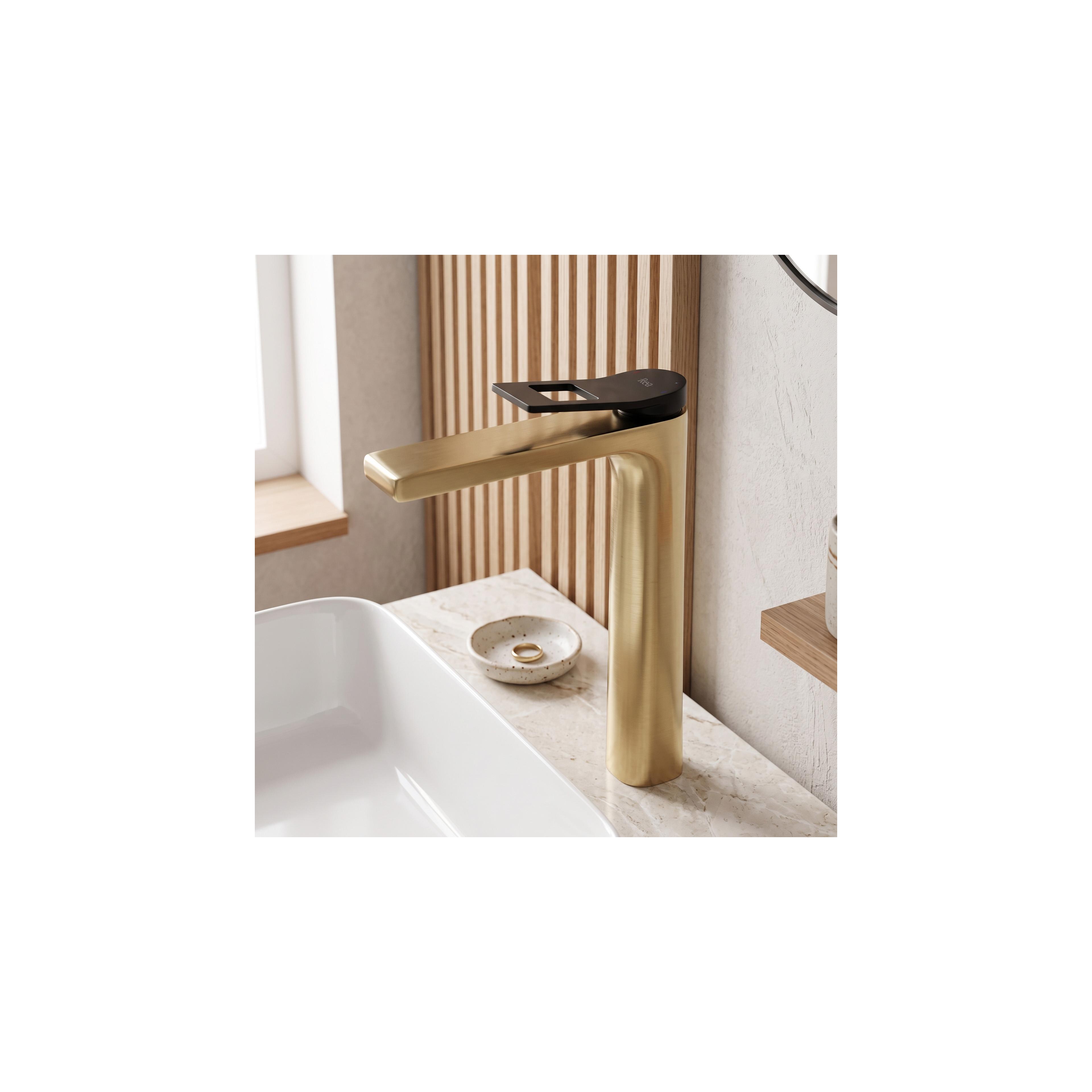 Wastafelkraan Rea Soul Black/Gold Brush High