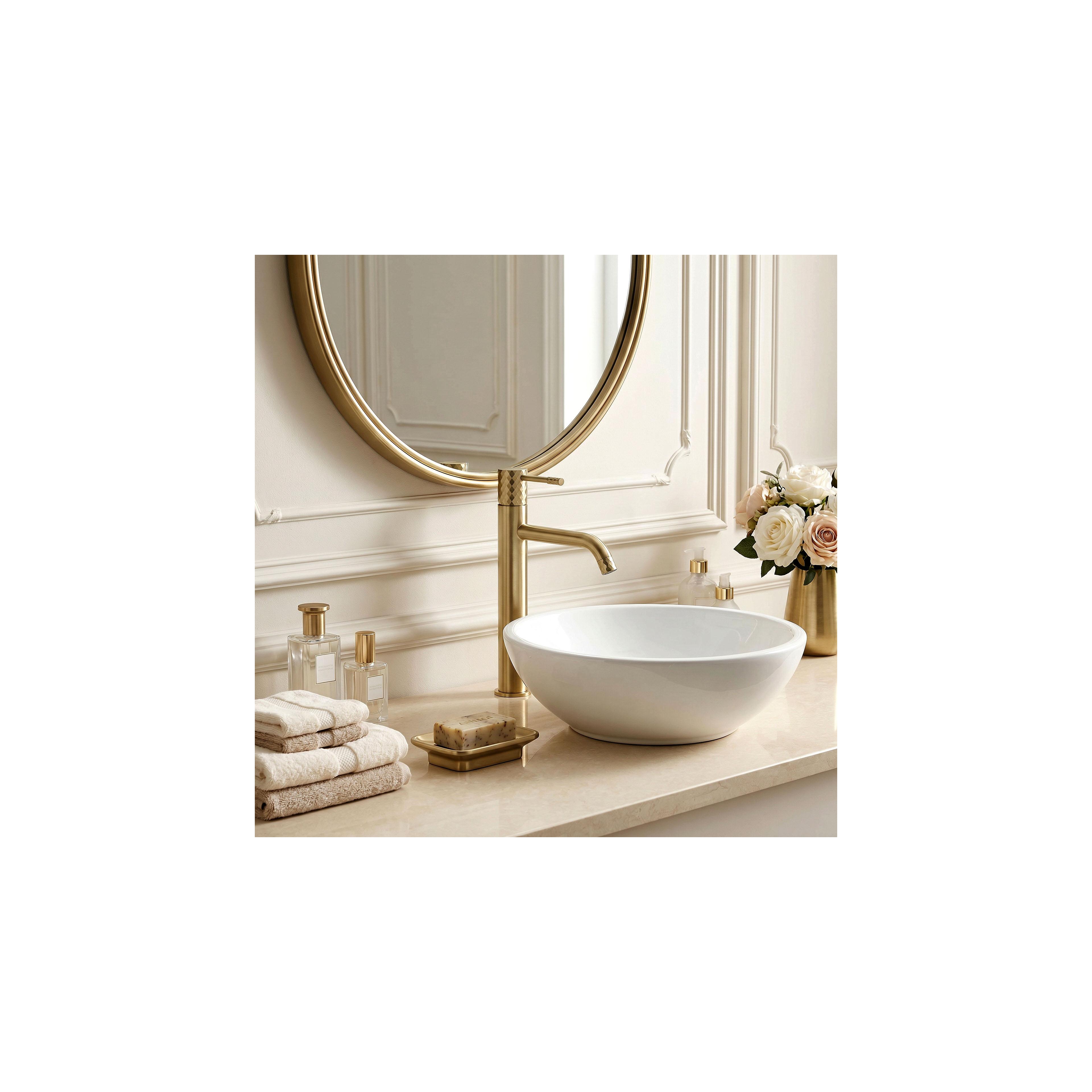 Umyvadlová baterie Rea Lungo Diamond - Brush Gold vysoká