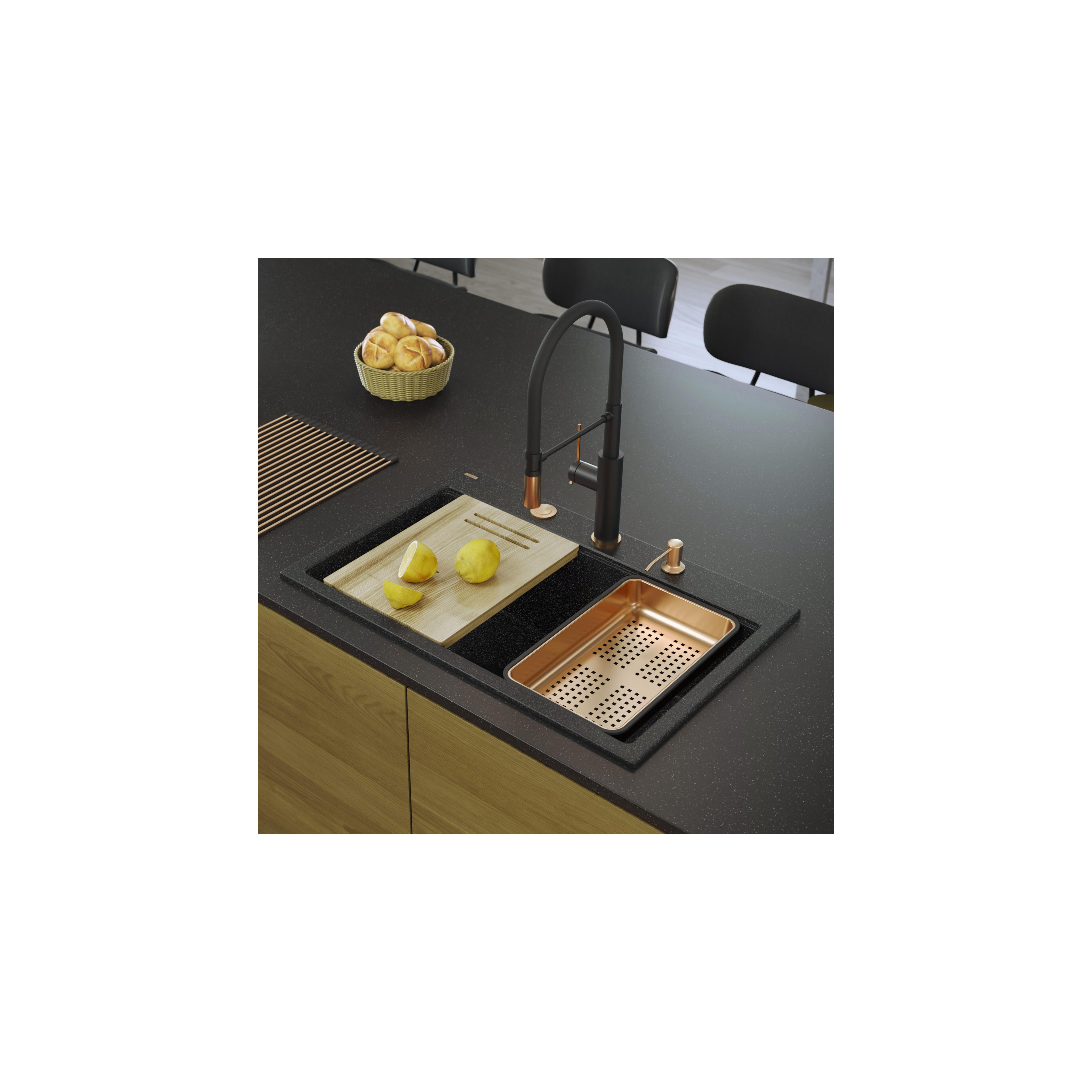 Granitspülbecken MARC 110 WORKSTATION Black Metallic