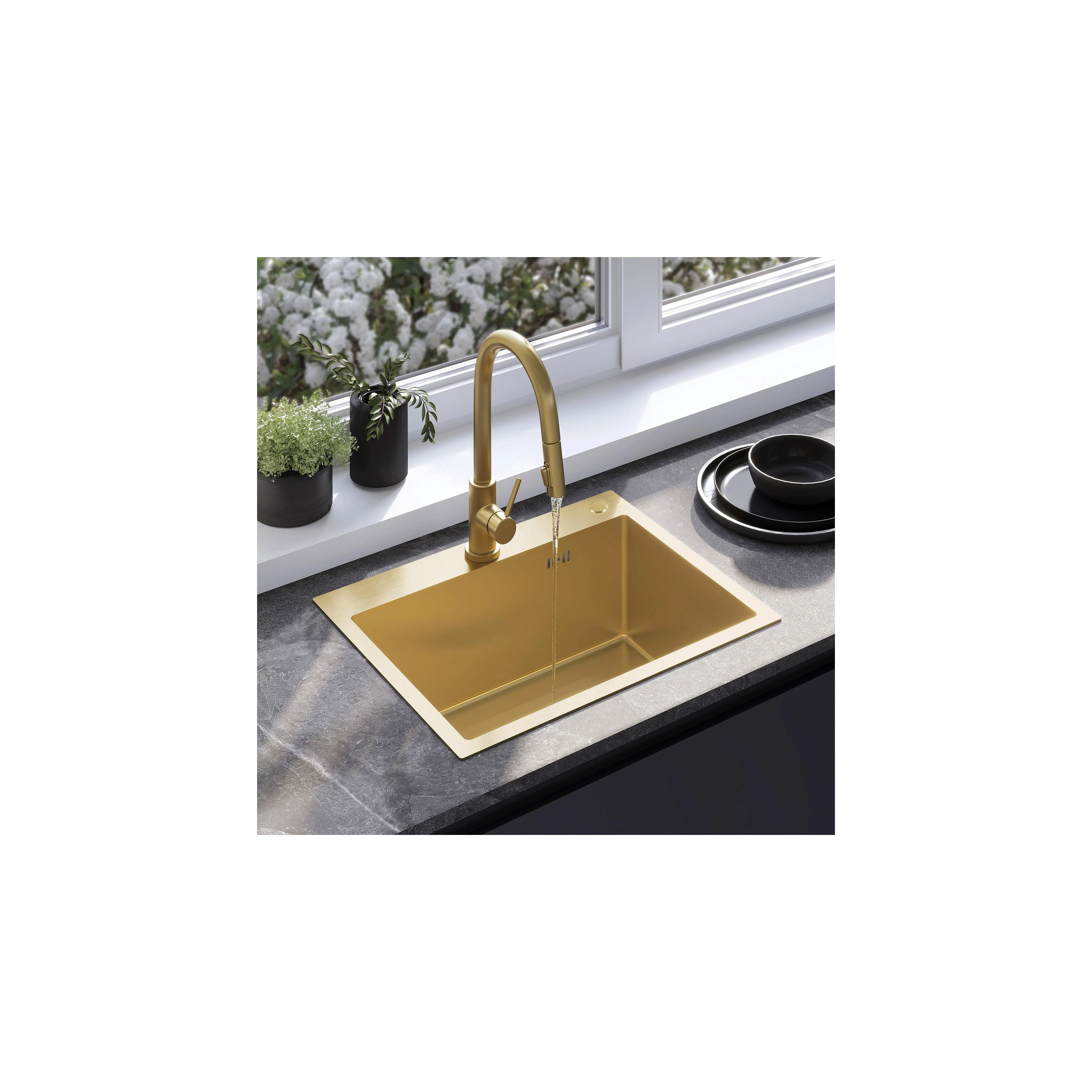 Stahlspüle mit 3-teiligem Zubehörset REA Liam Brush Gold