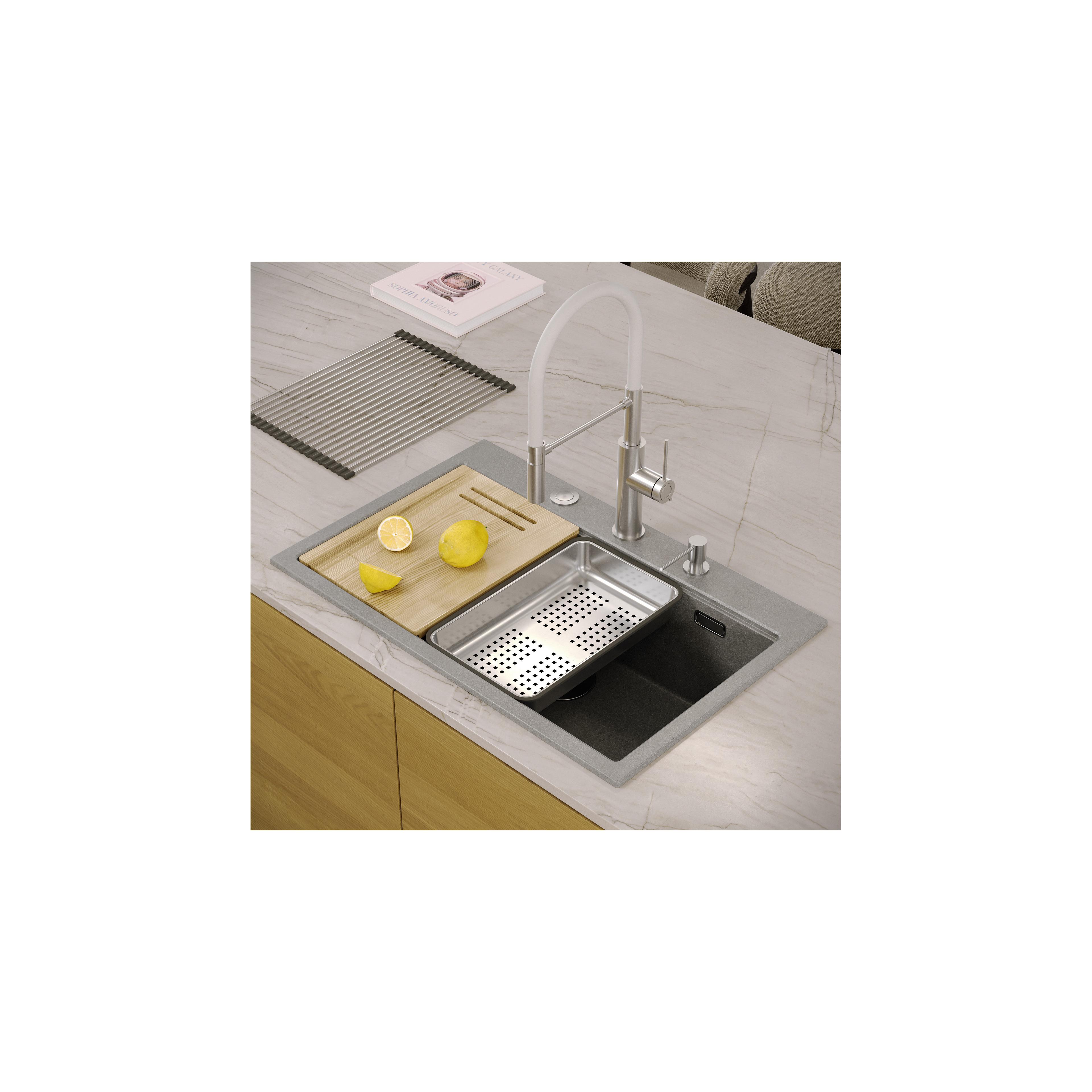 Granitspülbecken MARC 110 WORKSTATION Grey Metallic