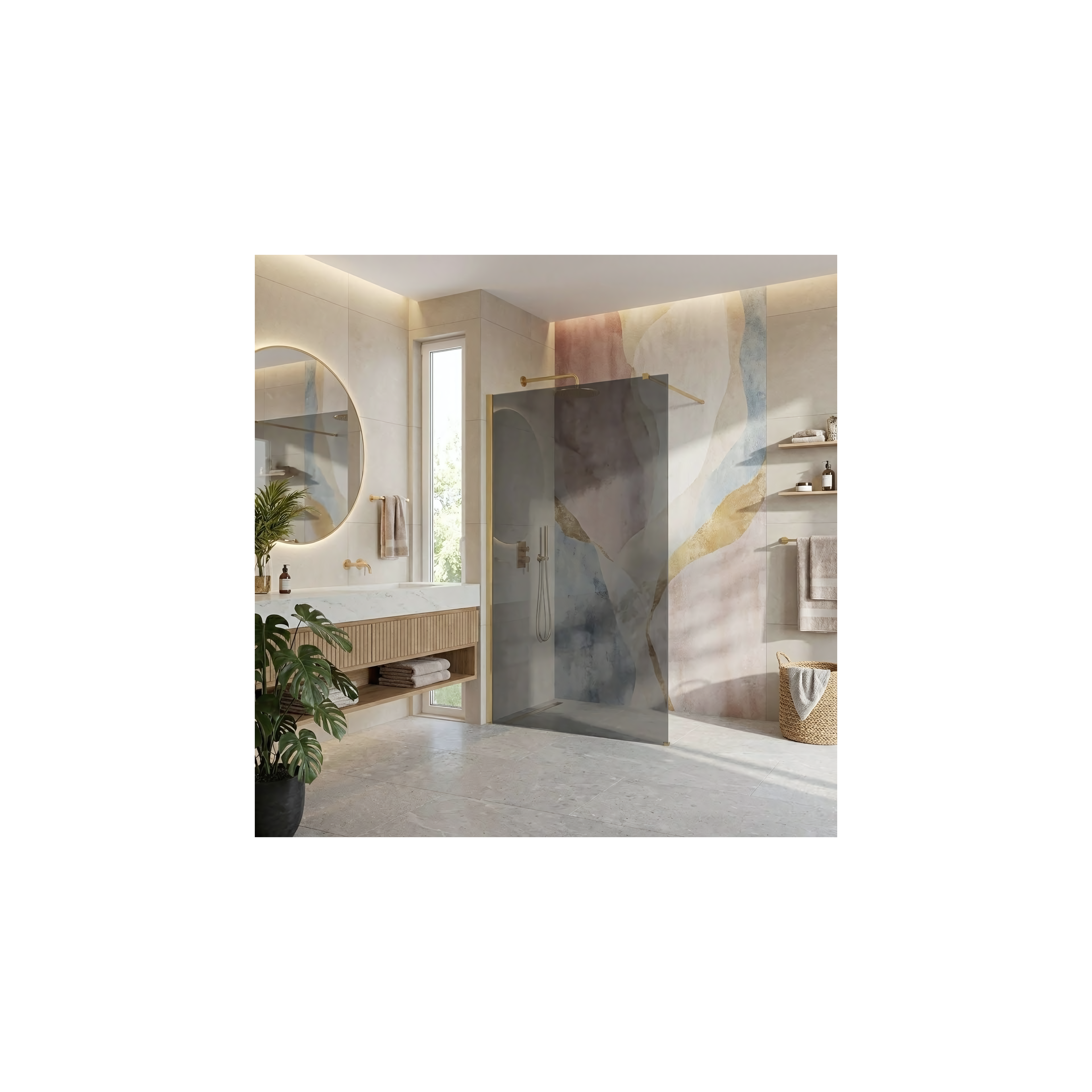 Duschwand Rea Flexi Grey / Brush Gold 130
