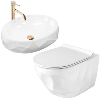 Pakabinamo WC puodo REA Gustavo Rimless ir stalviršio praustuvo Maya komplektas